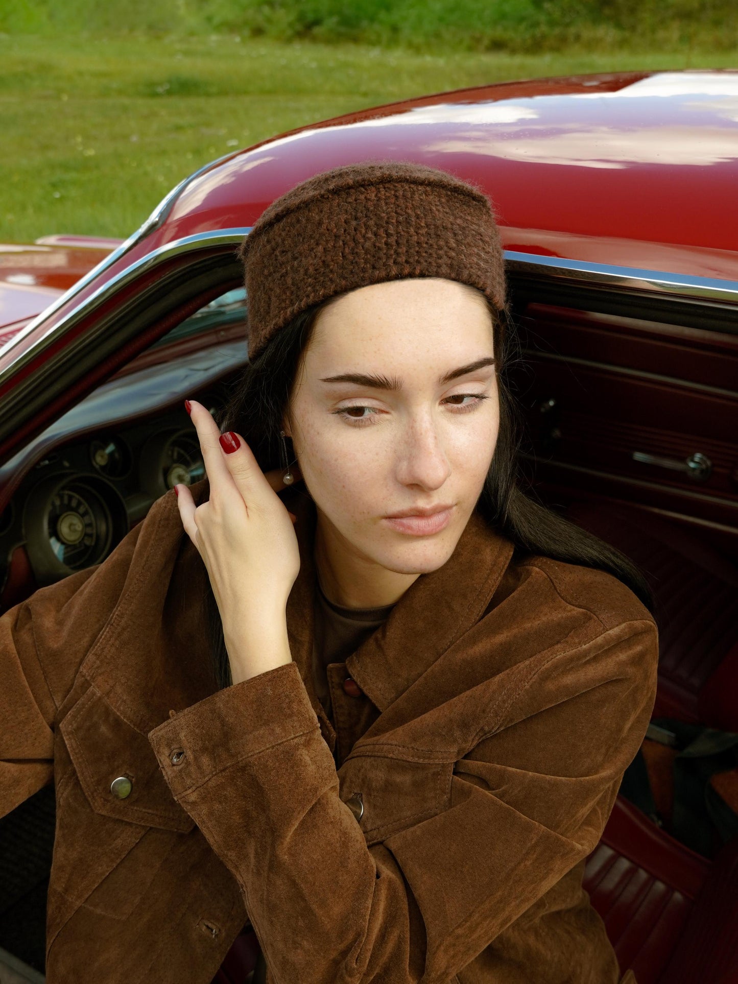 Crochet Merino Mohair Pillbox in Brown