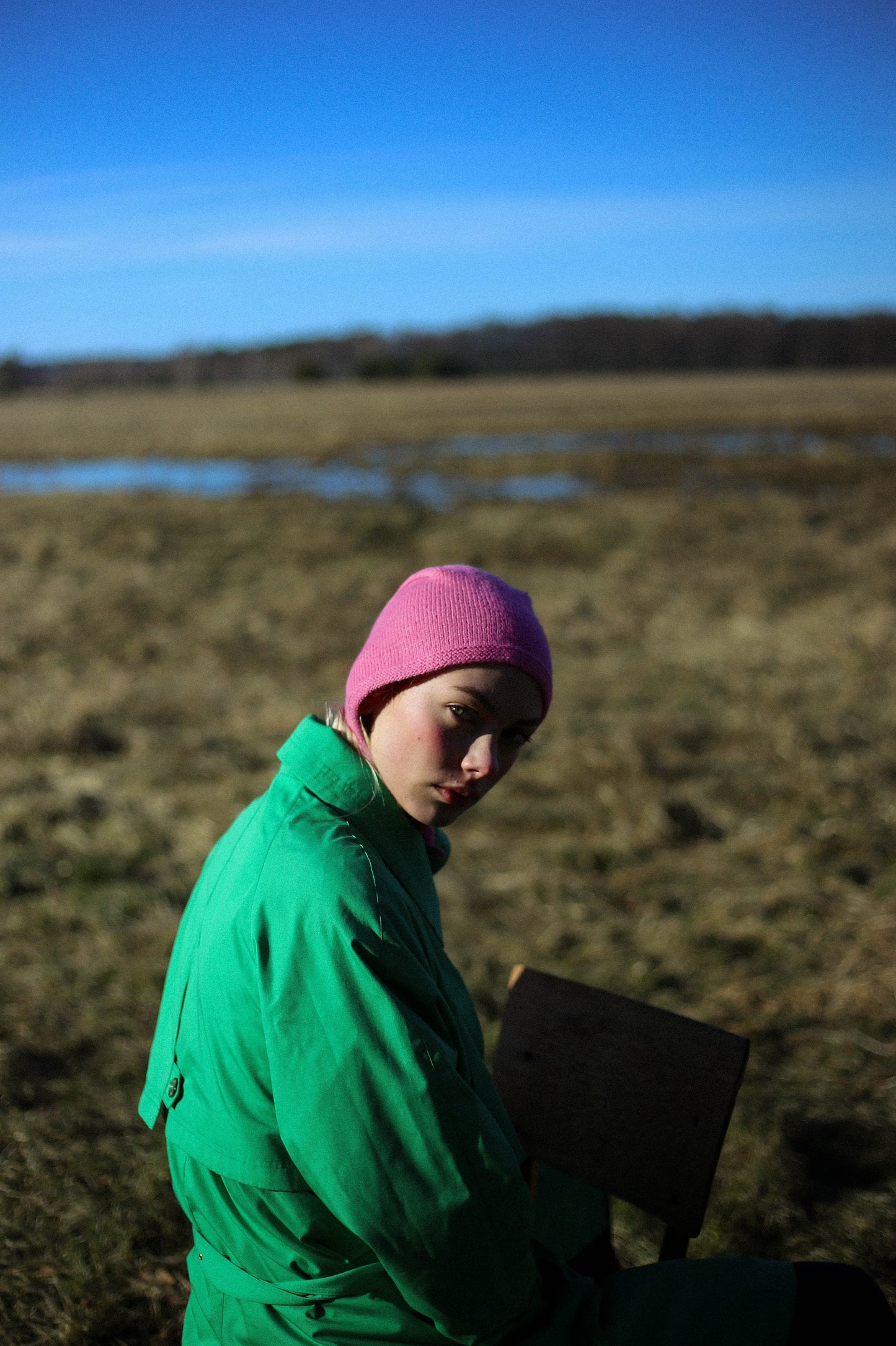 Hand-knitted Adult Bow Tie Bonnet hat in Pink