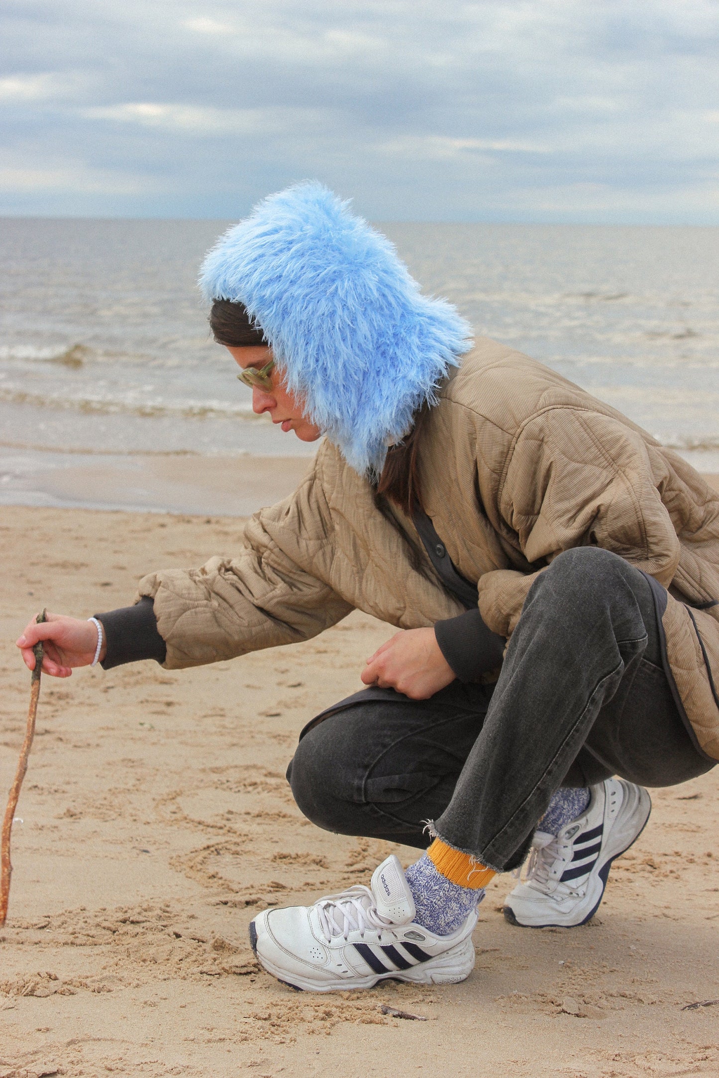 Fuzzy Yeti Faux Fur balaclava hat in azure blue