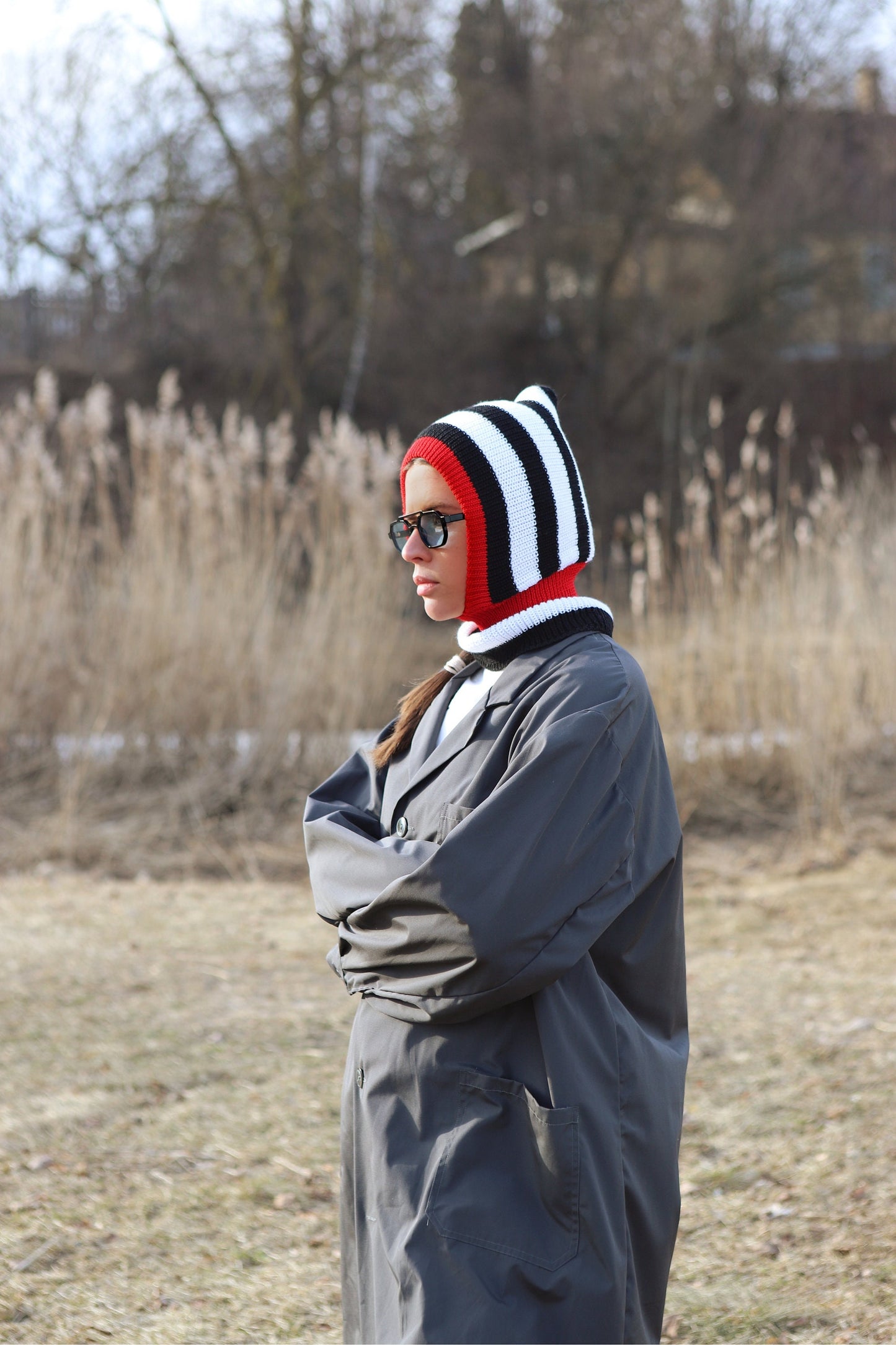 Striped Merino Wool Balaclava in Black & White