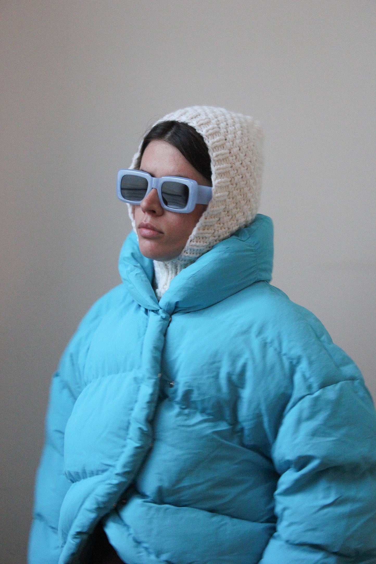 Handknitted Woolen Chunky balaclava hat in white