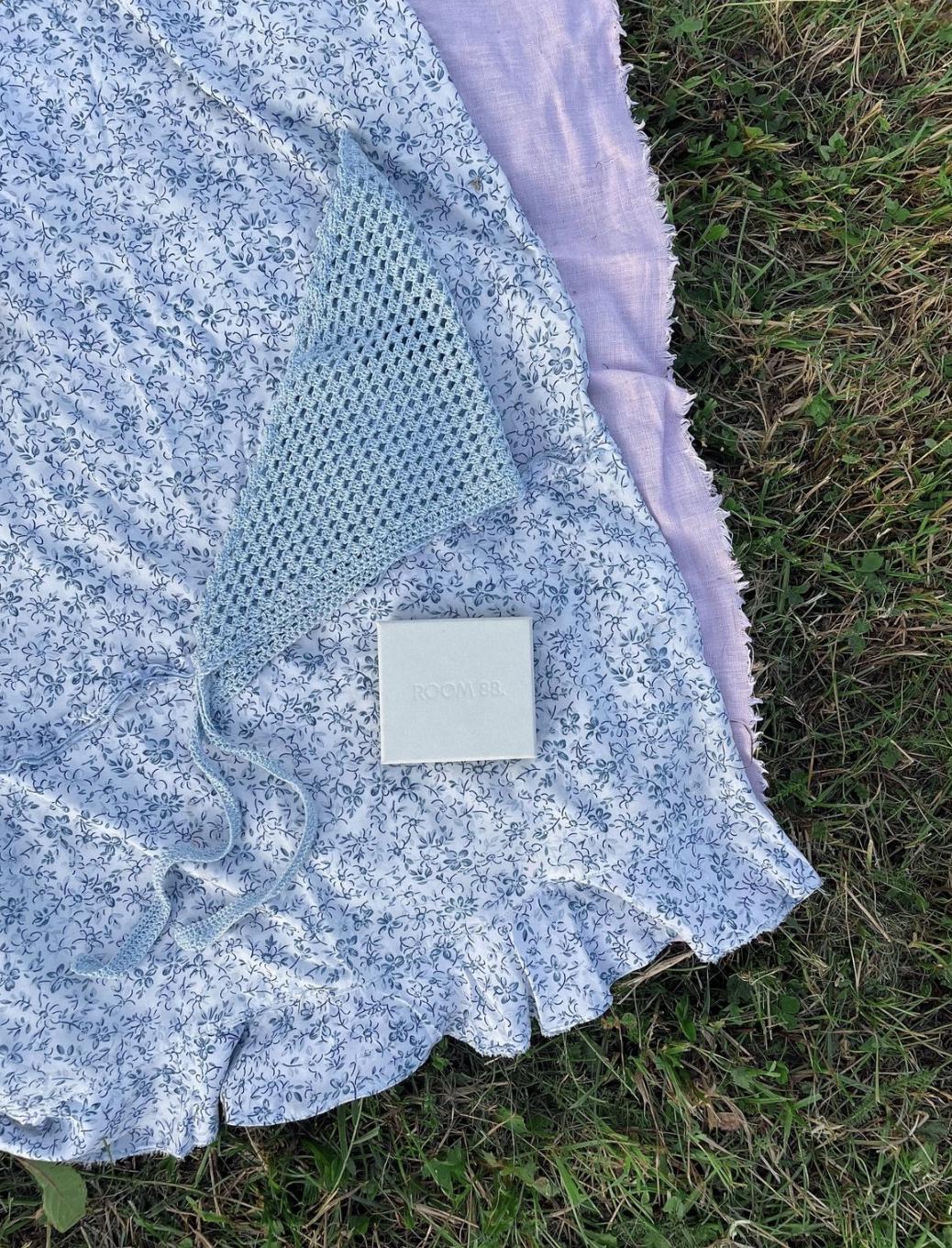 Crochet Mesh Headscarf in Light Blue