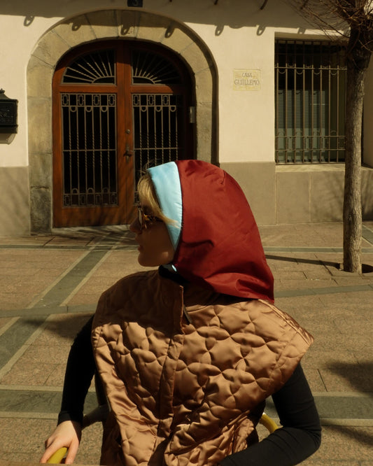 Rain Headscarf in Burgundy & Baby Blue