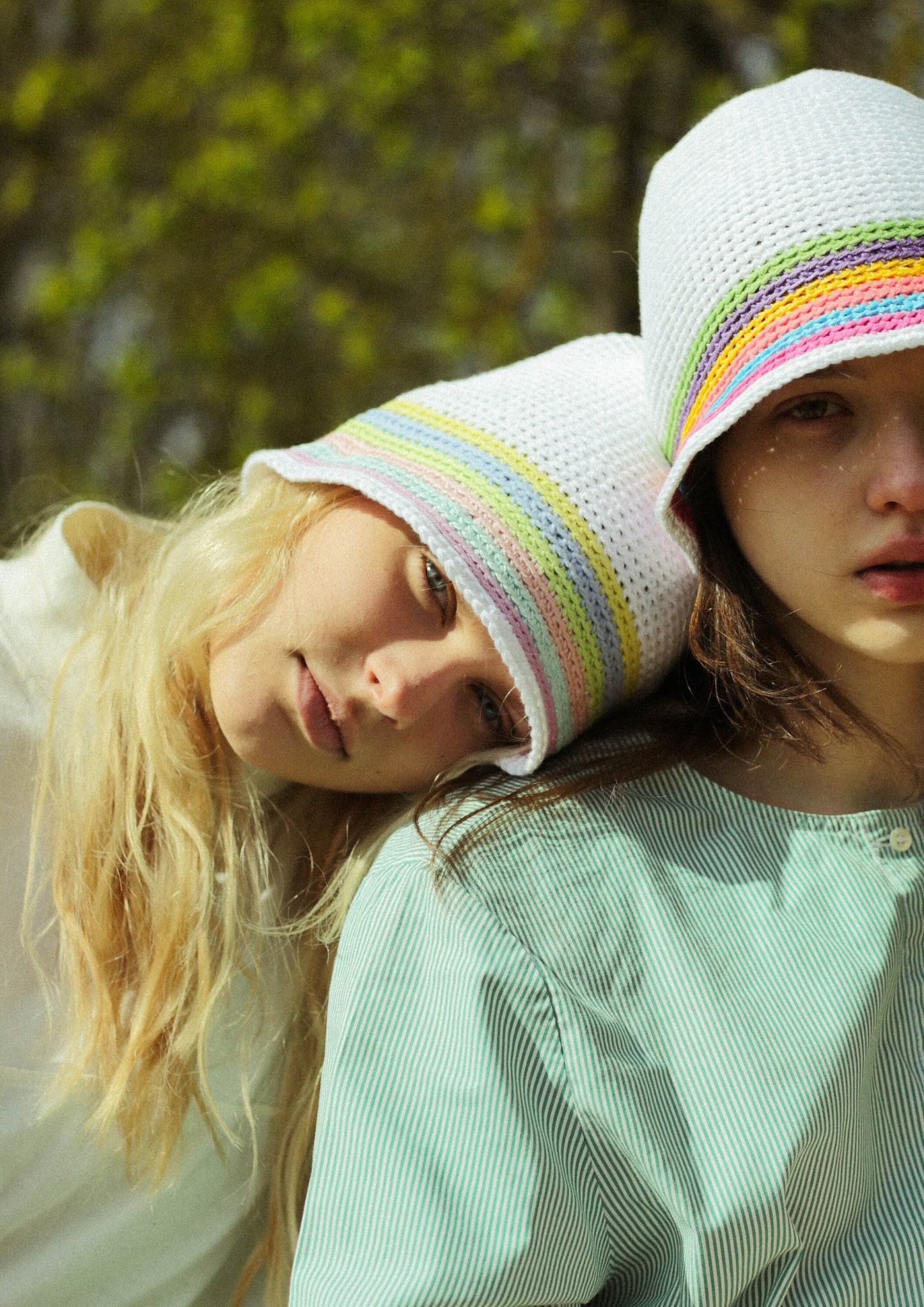 Hand-knitted crochet light multi colored bucket hat