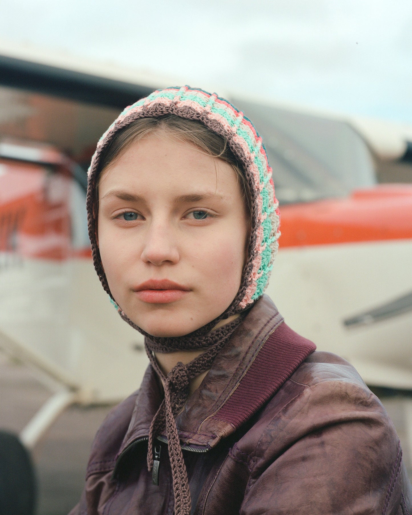 Adult Striped Multi Cotton Crochet Bow Tie Bonnet