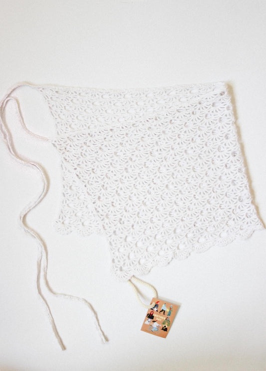 Hand - Knitted Crochet Hip Scarf in White, the knit hip wrap,knitted apron