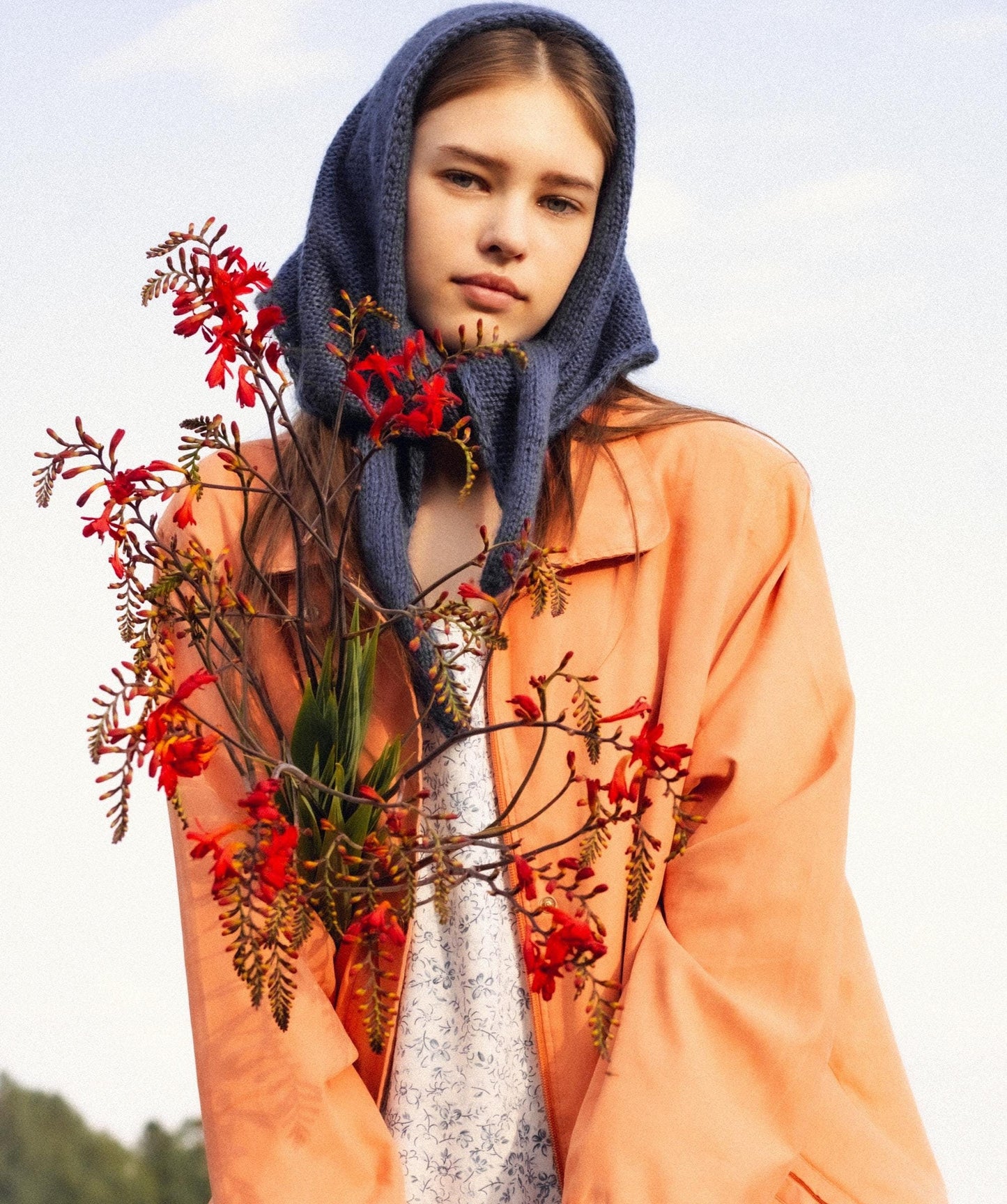 Hand - knitted Mohair Headscarf in Navy