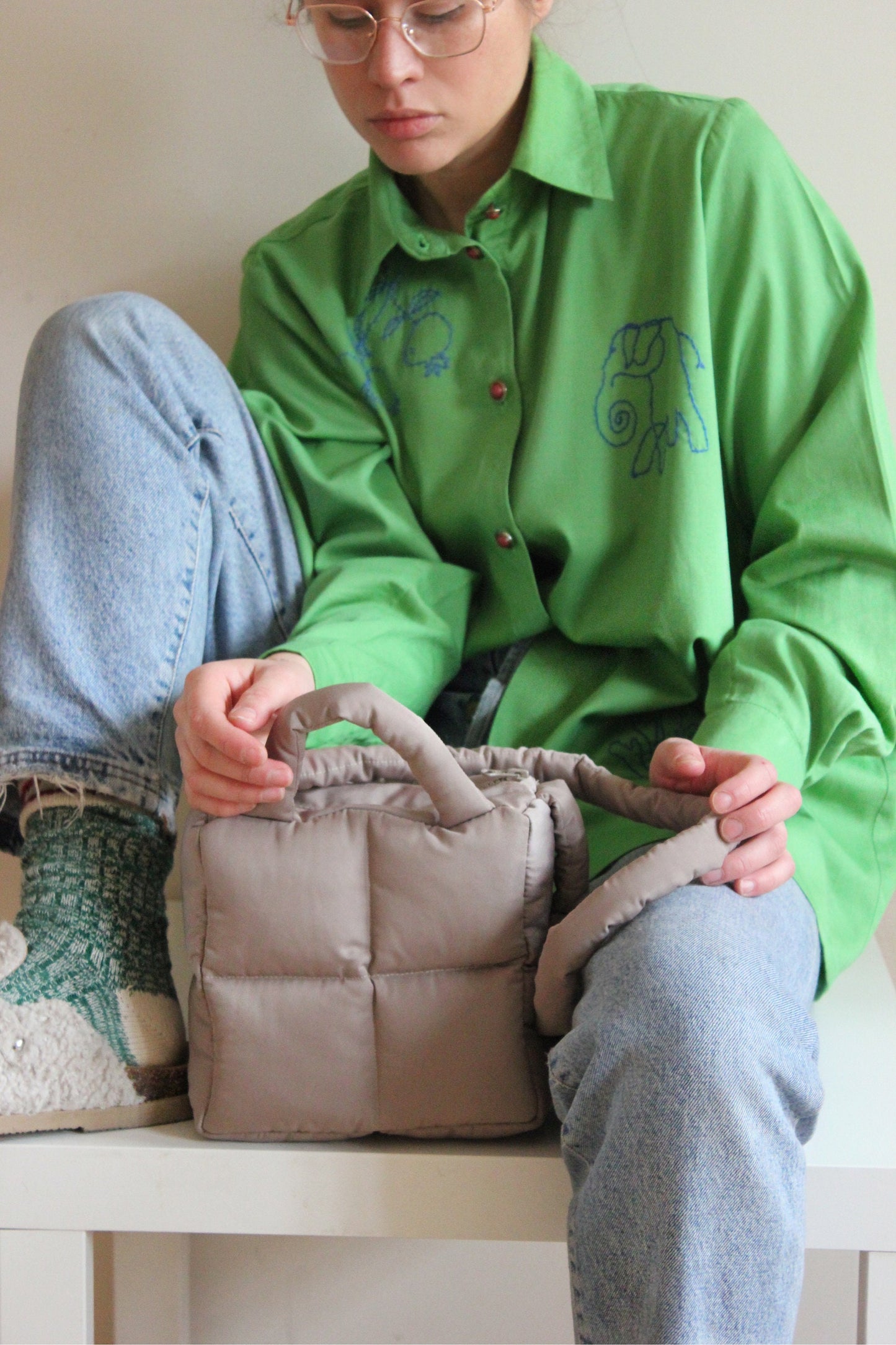 Mini Pillow Puffer Essential bag in Beige