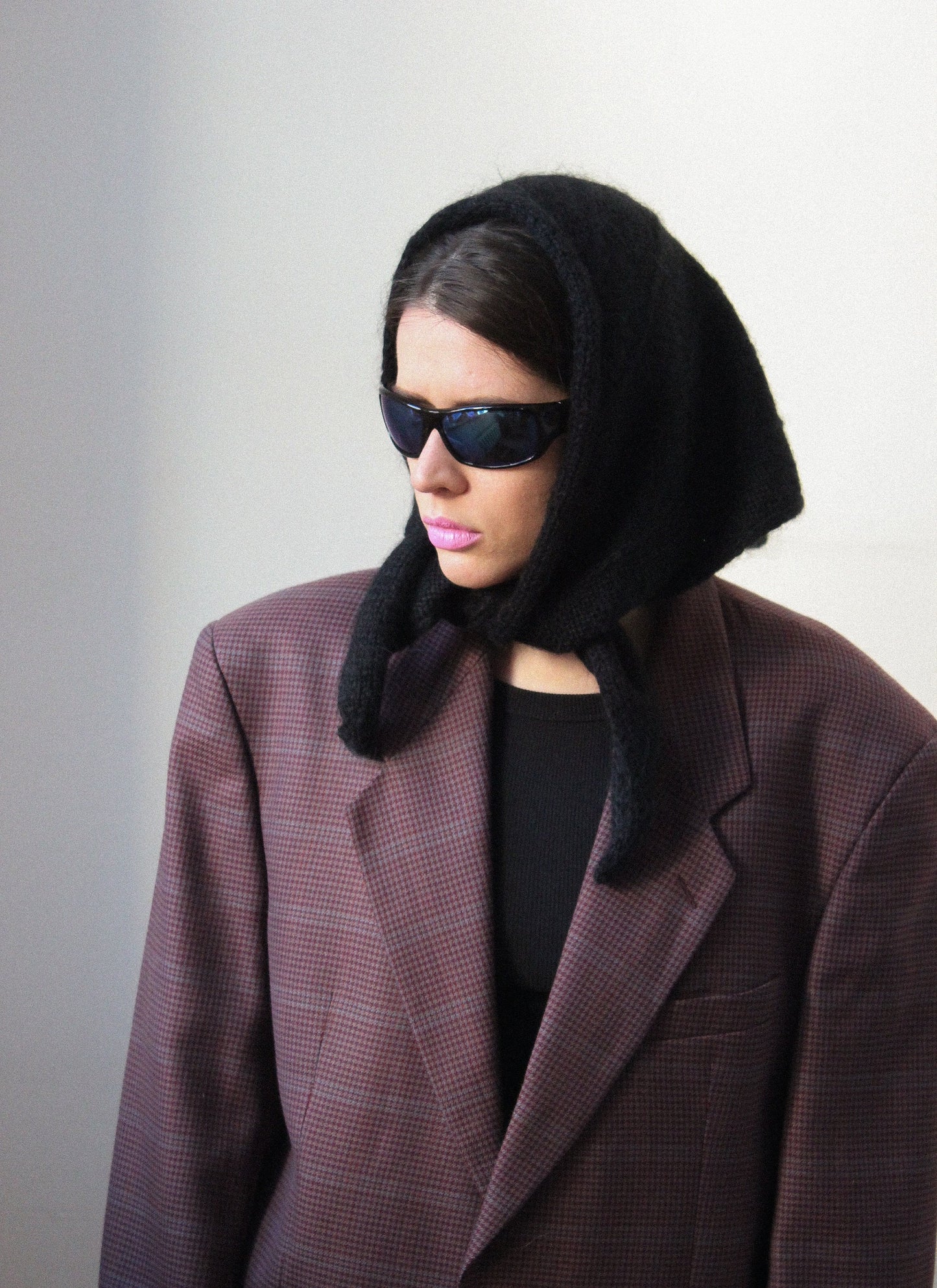 Hand - knitted Mohair Headscarf in Black