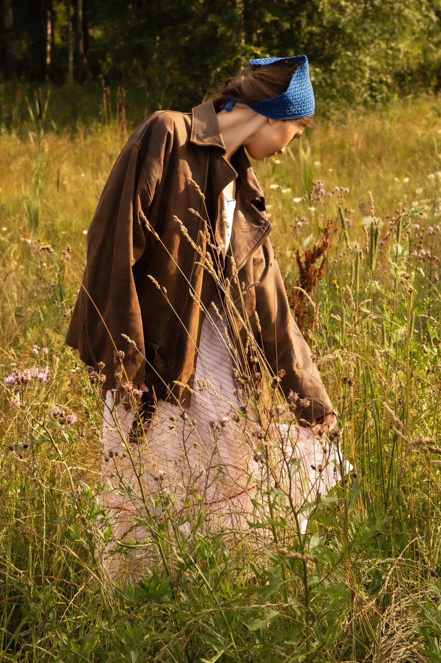 Crochet Mesh Headscarf in Blue