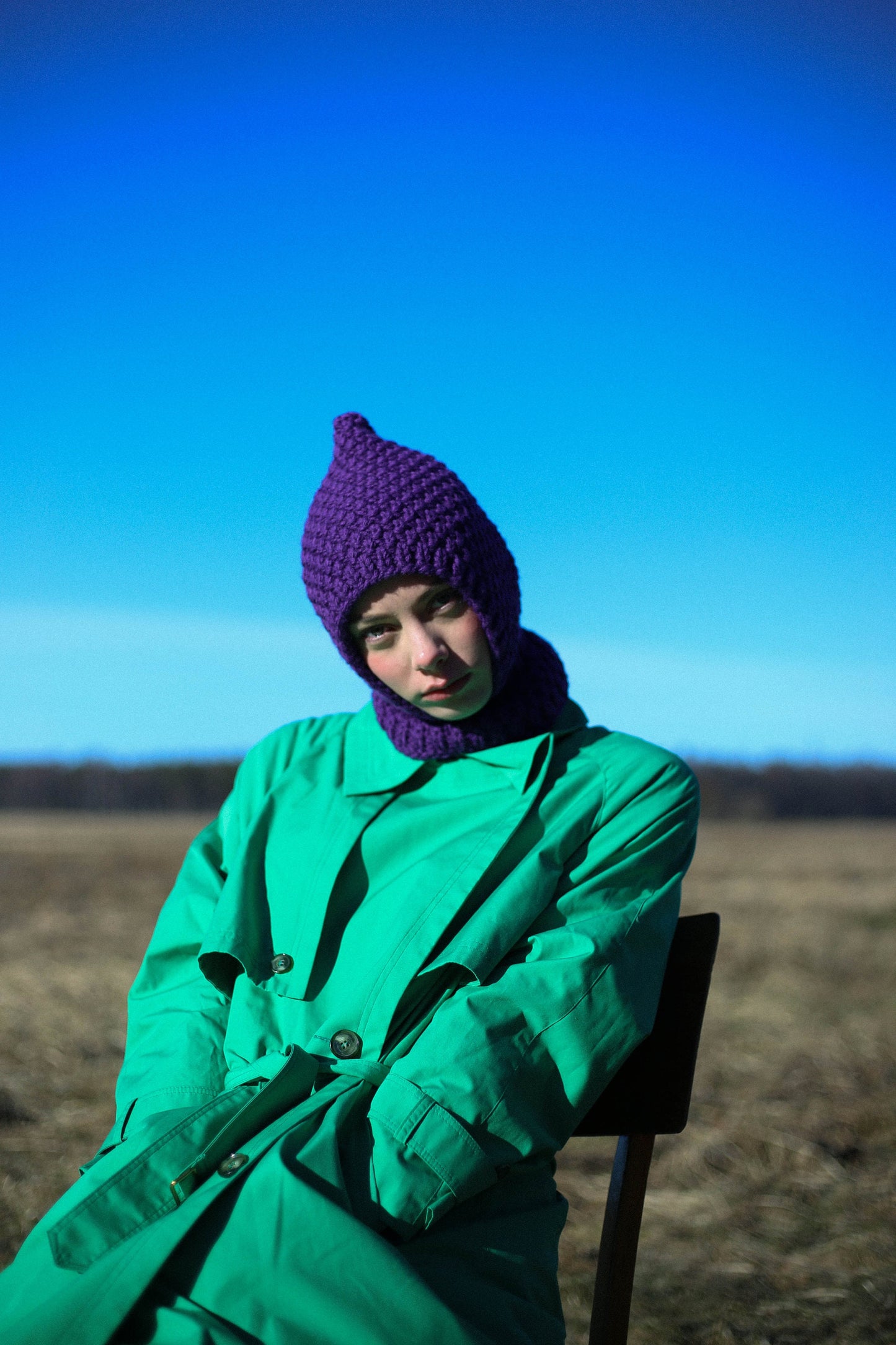 Hand-knitted Chunky balaclava in purple