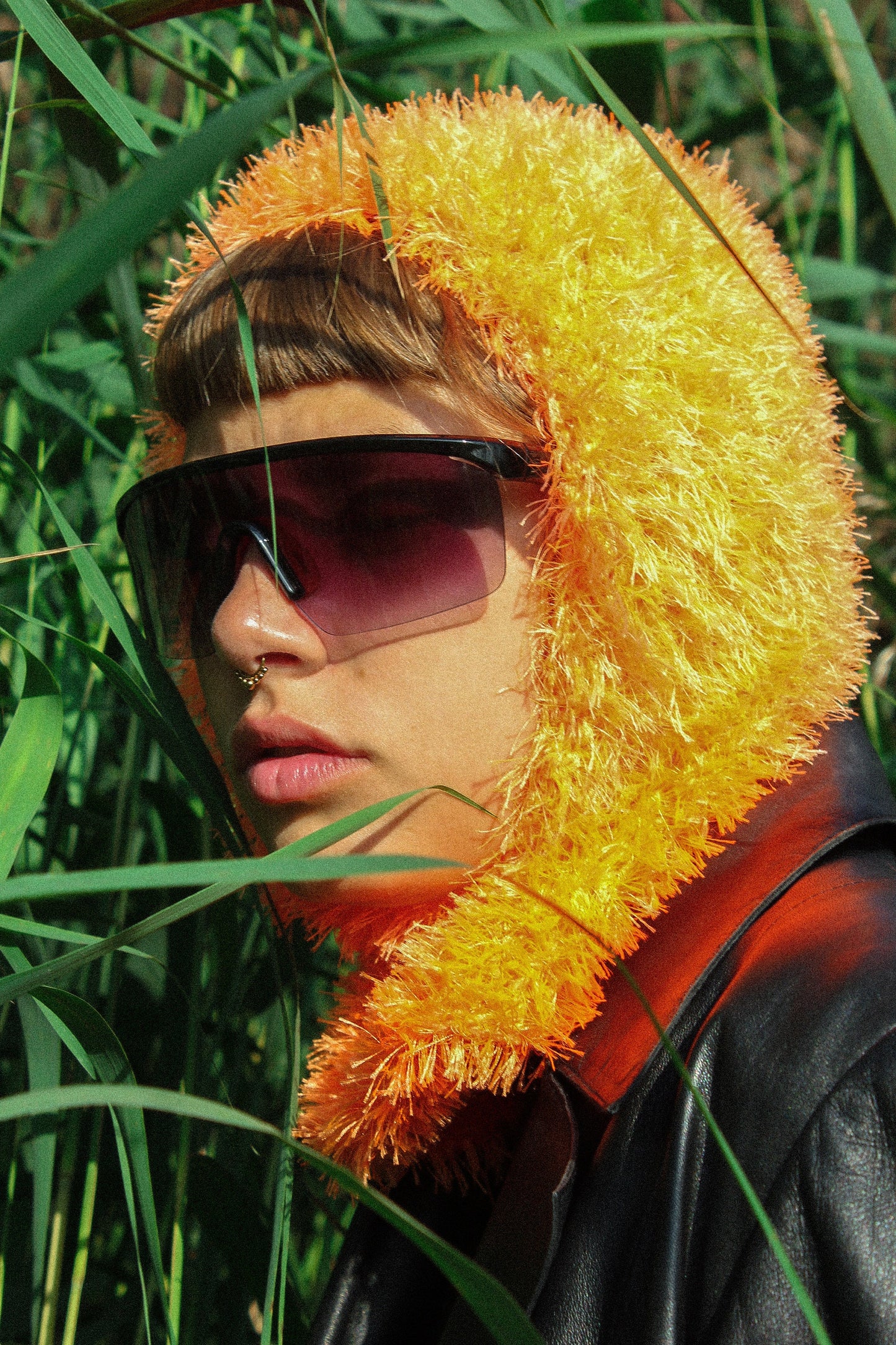 Fuzzy Yeti Faux Fur balaclava hat in mandarin orange