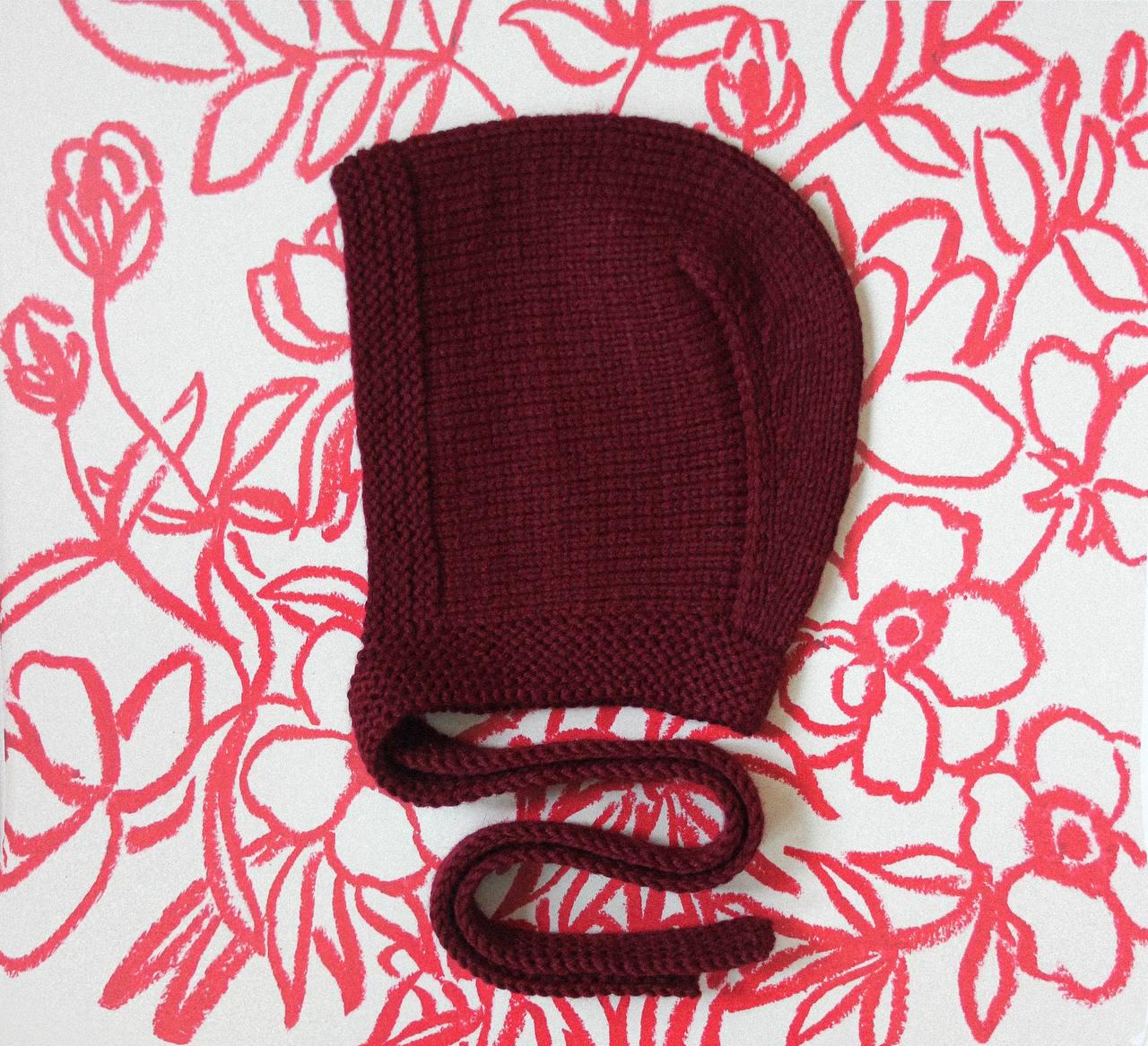Hand - knitted Adult Bow Tie Mohair Bonnet in Burgundy