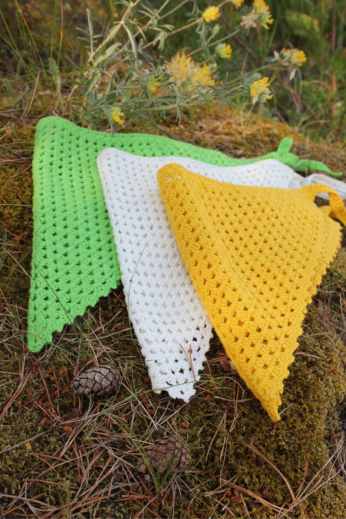 Crochet Mesh Headscarf in Light Green