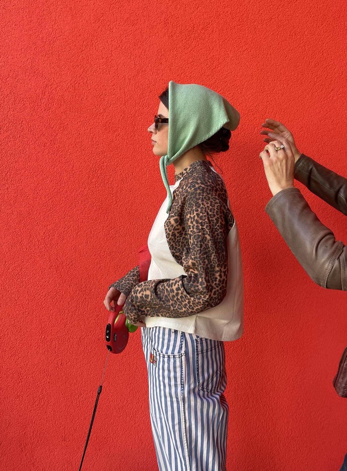 Hand - knitted Spring Headscarf in Pistachio Green