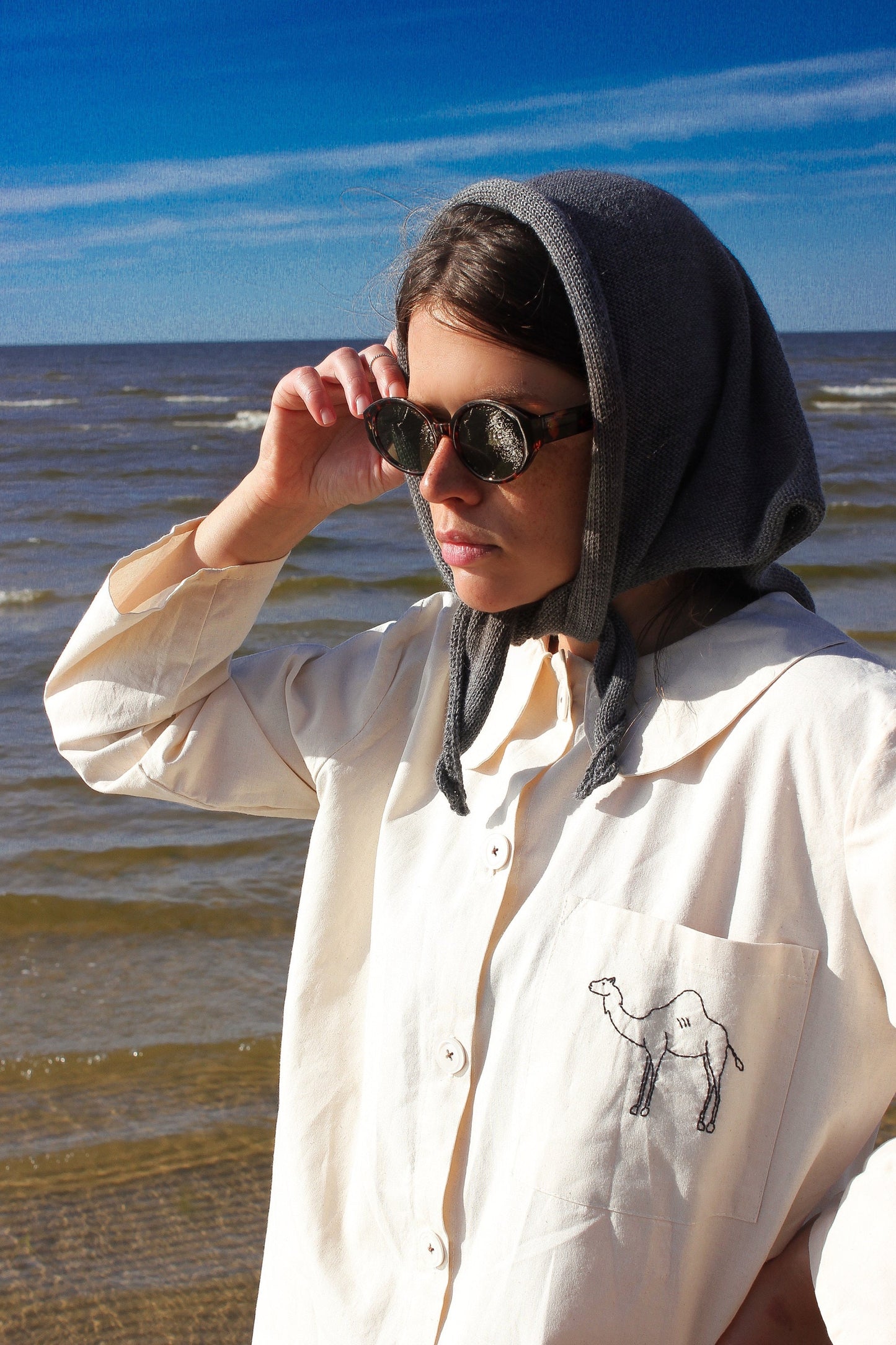 Handcrafted headscarf in Charcoal Grey