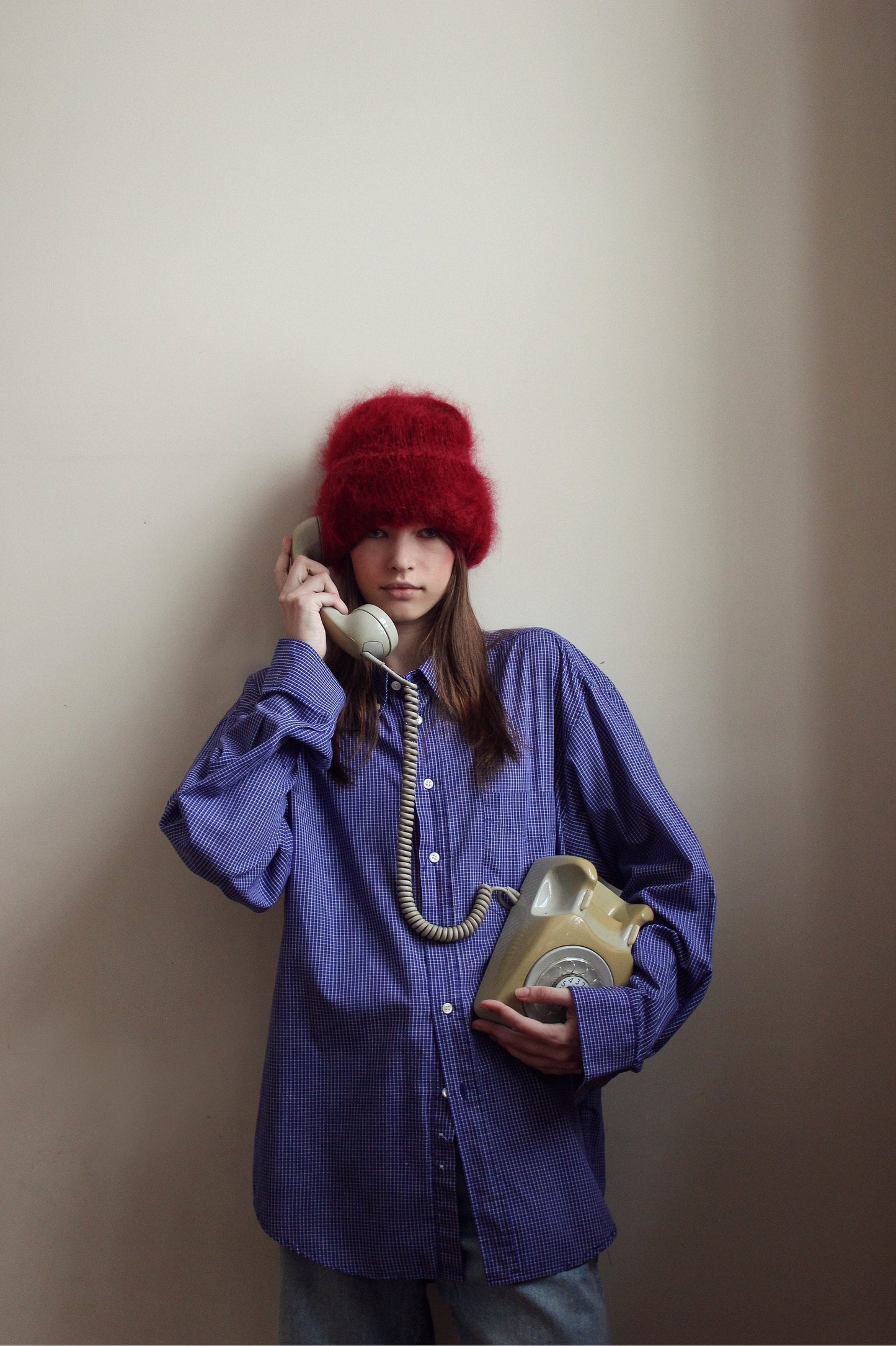 Premium Mohair Beanie Hat in Burgundy