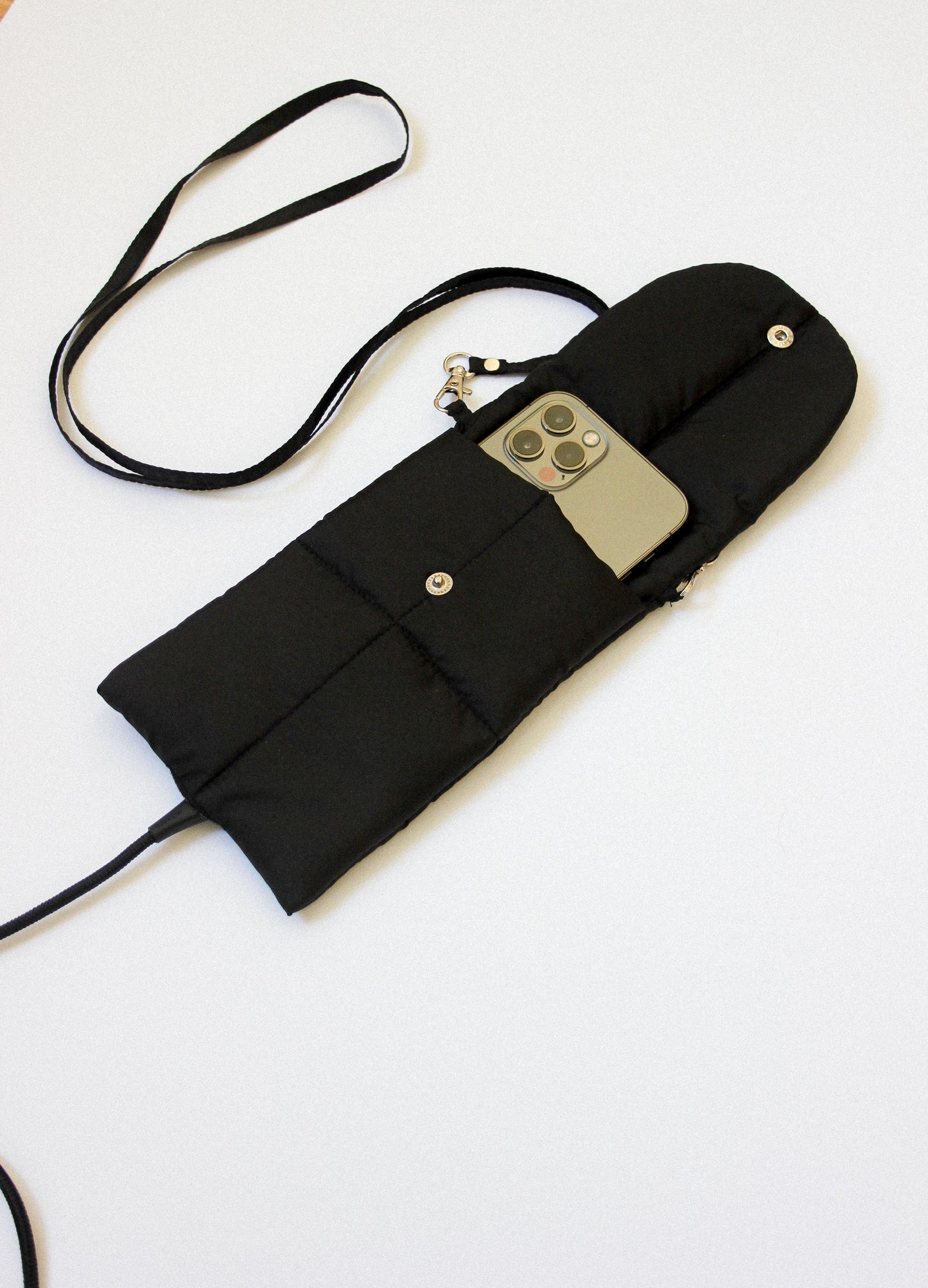 Pillow Puffer Phone pouch in Black, Puffy Crossbody Phone Bag,Waterproof Padded Case with Strap,Hands-Free Pouch,Travel Gift for Her