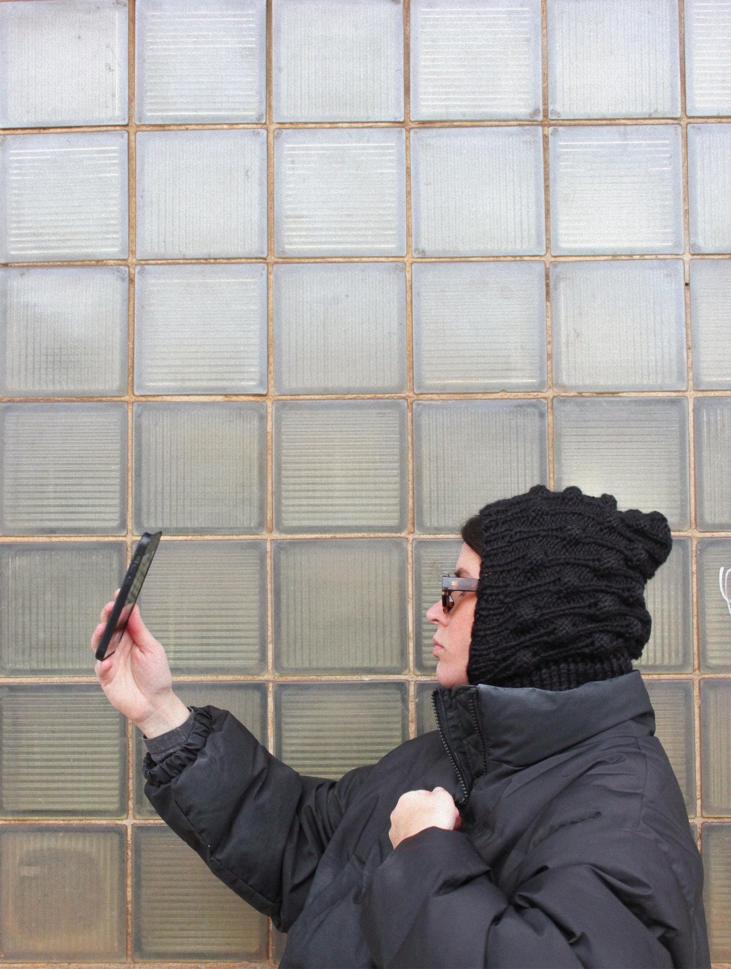 Black Brains Balaclava, with dimensional tuck knitting technique