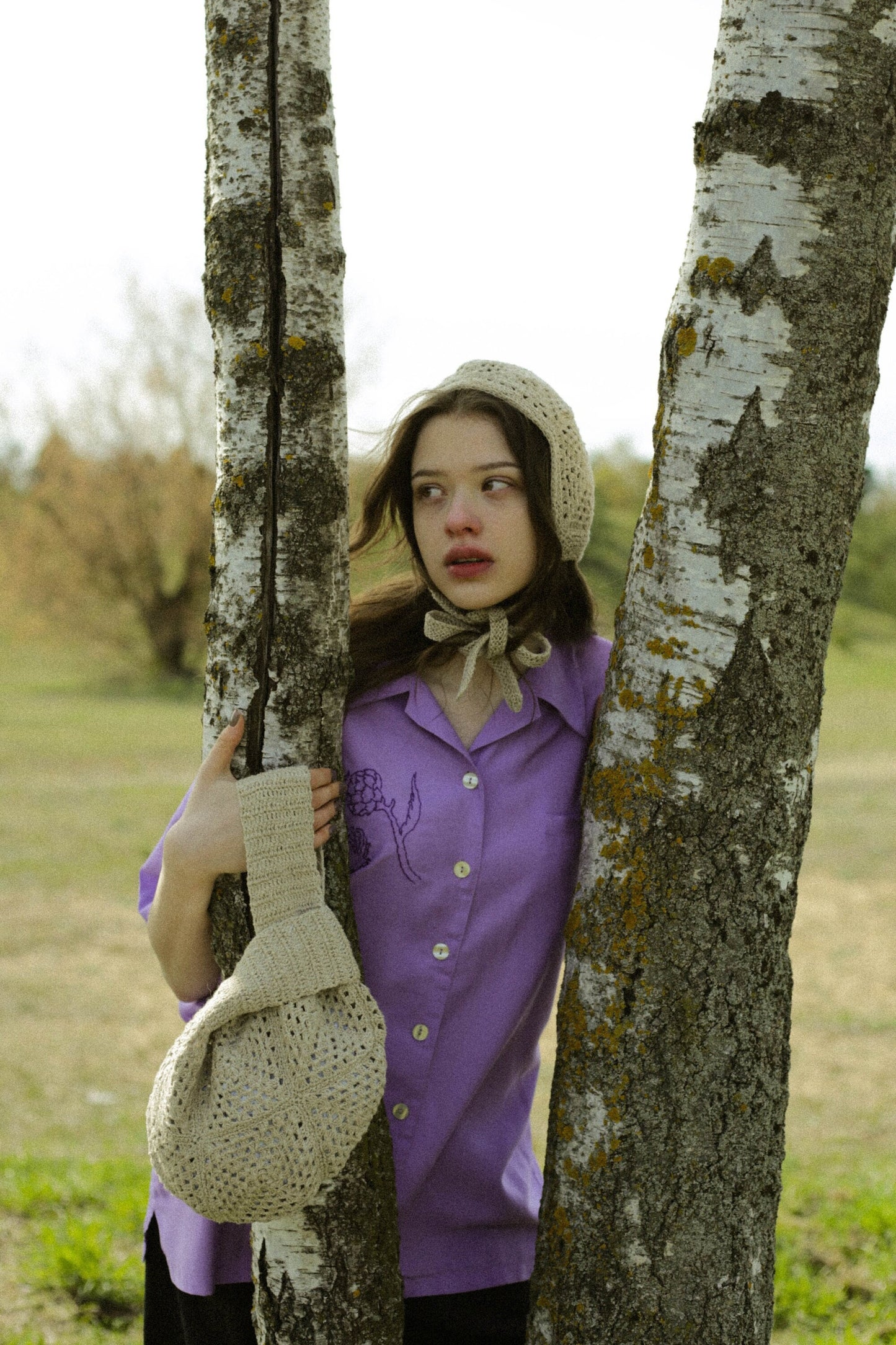 Patchwork Granny Square Adult Crochet Bow Tie Bonnet in Beige