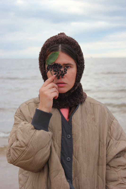 Fuzzy Teddy Faux Fur balaclava hat in brown