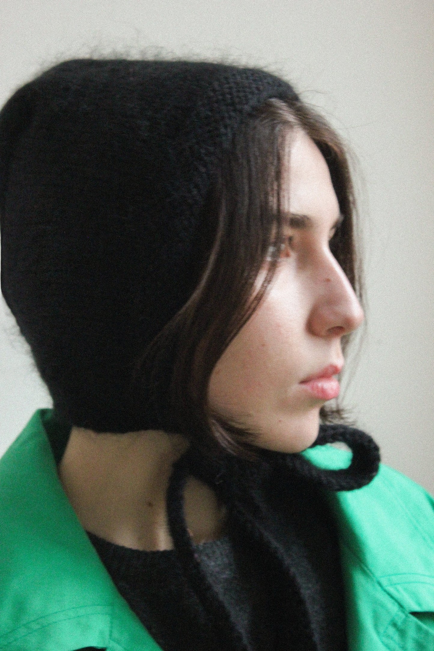 Hand - knitted Adult Bow Tie Mohair Bonnet in black