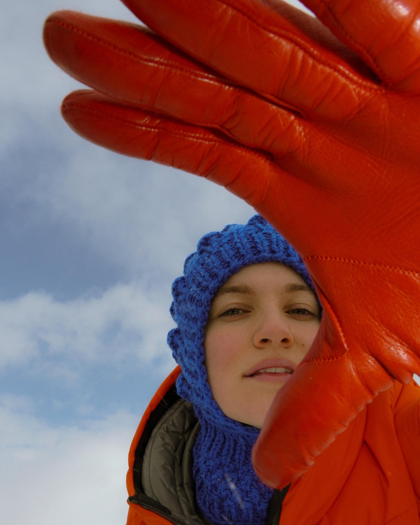 Blue Brains Balaclava, with dimensional tuck knitting technique