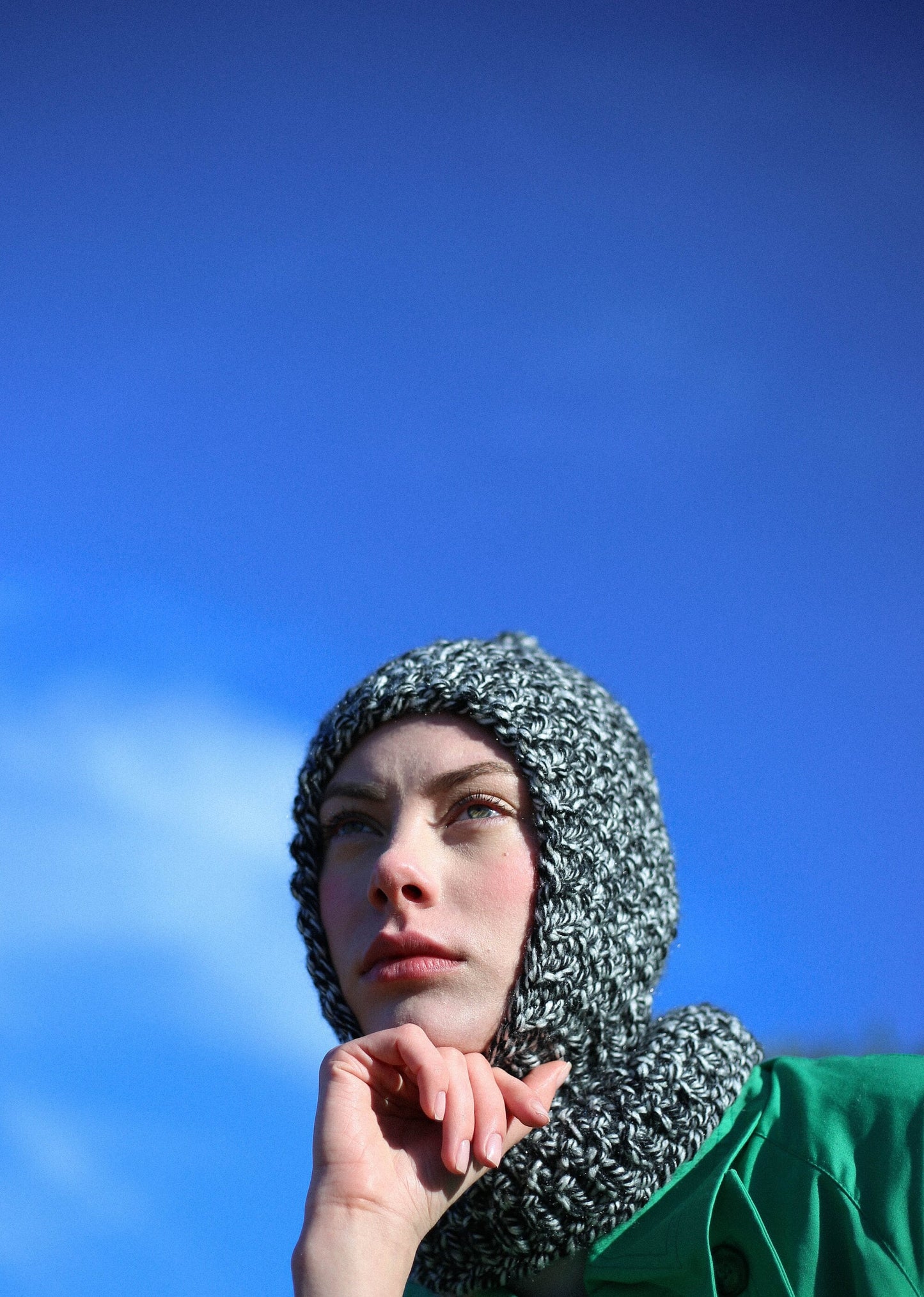 Chunky Woolen Balaclava in Black & White Melange