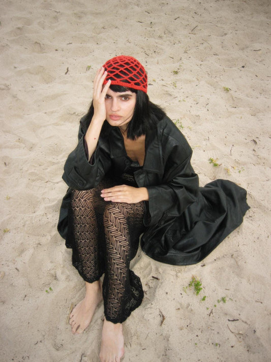 Crochet Premium Cotton Big Mesh Knitted Hat in Red , skull hat,retro hat,crochet hat,summer hat,crochet beanie