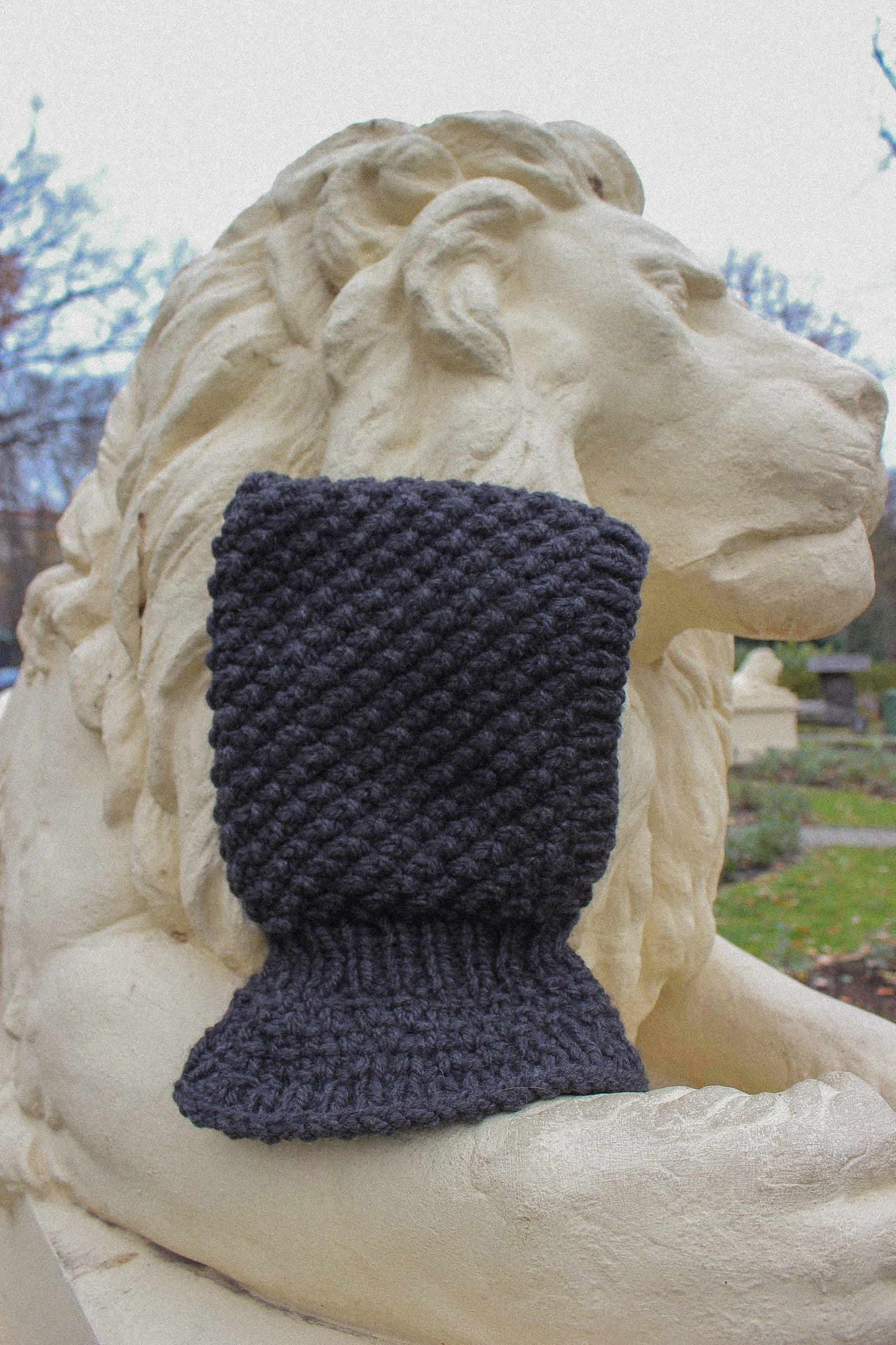 Chunky Woolen Balaclava in Charcoal Black