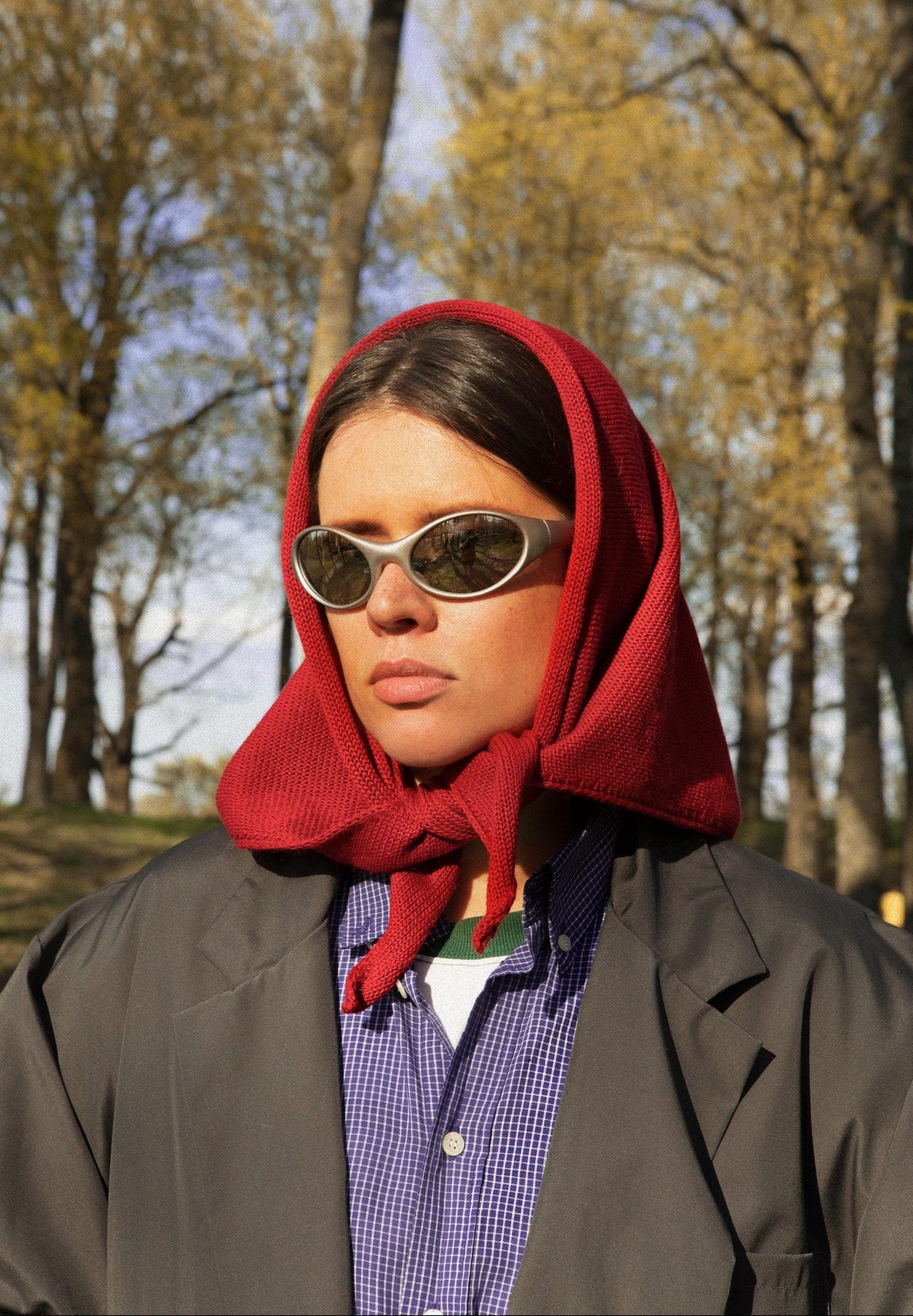 Hand - knitted Headscarf in Red