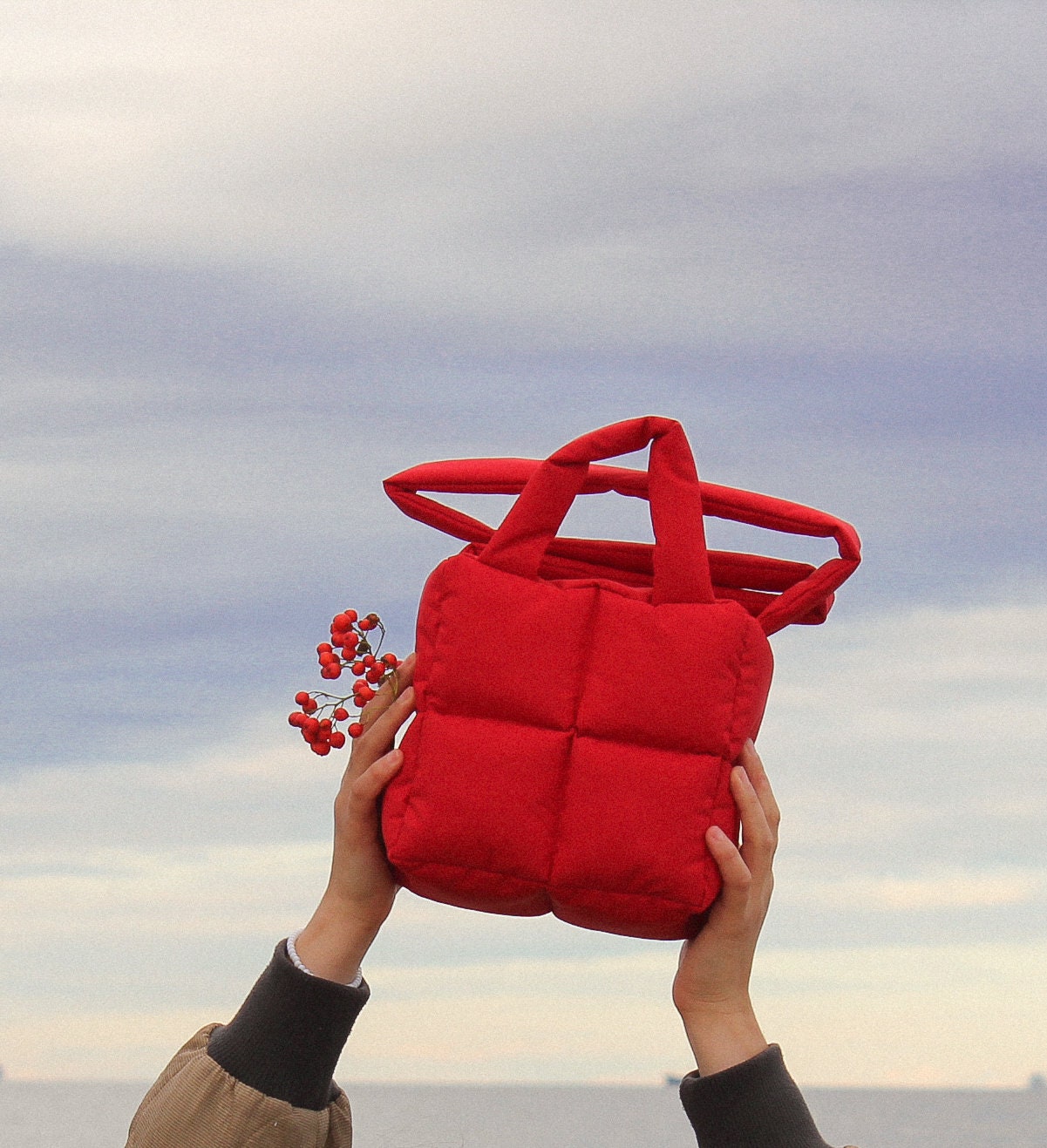 Pillow Puffer Bag in Red