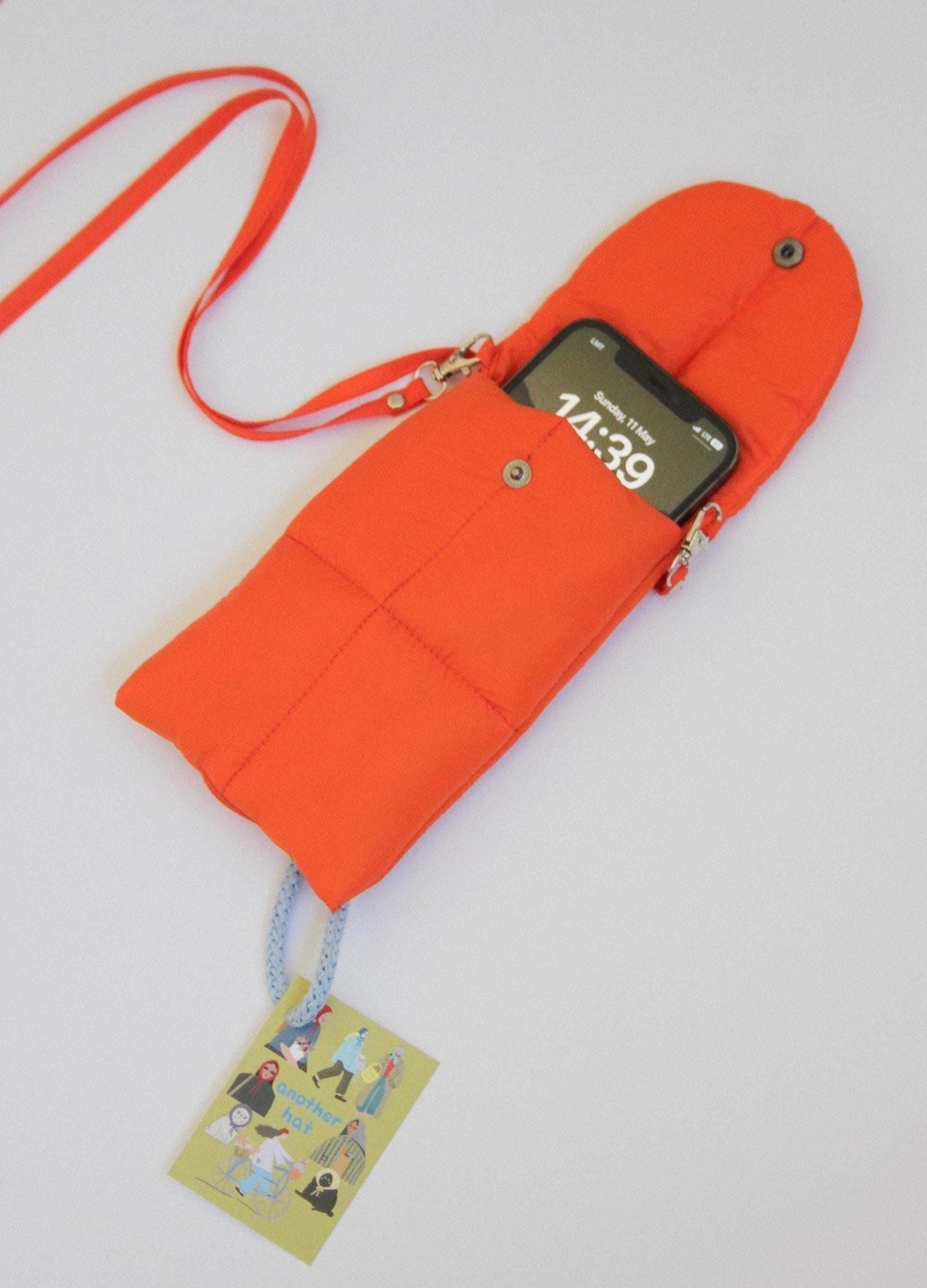Pillow Puffer Phone pouch in Orange, Puffy Crossbody Phone Bag,Waterproof Padded Case with Strap,Hands-Free Pouch,Travel Gift for Her