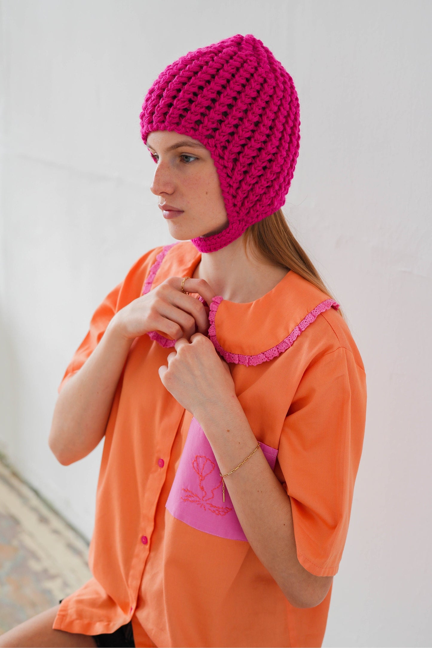 Aviator Bonnet Demi - season Hat in Hot Pink