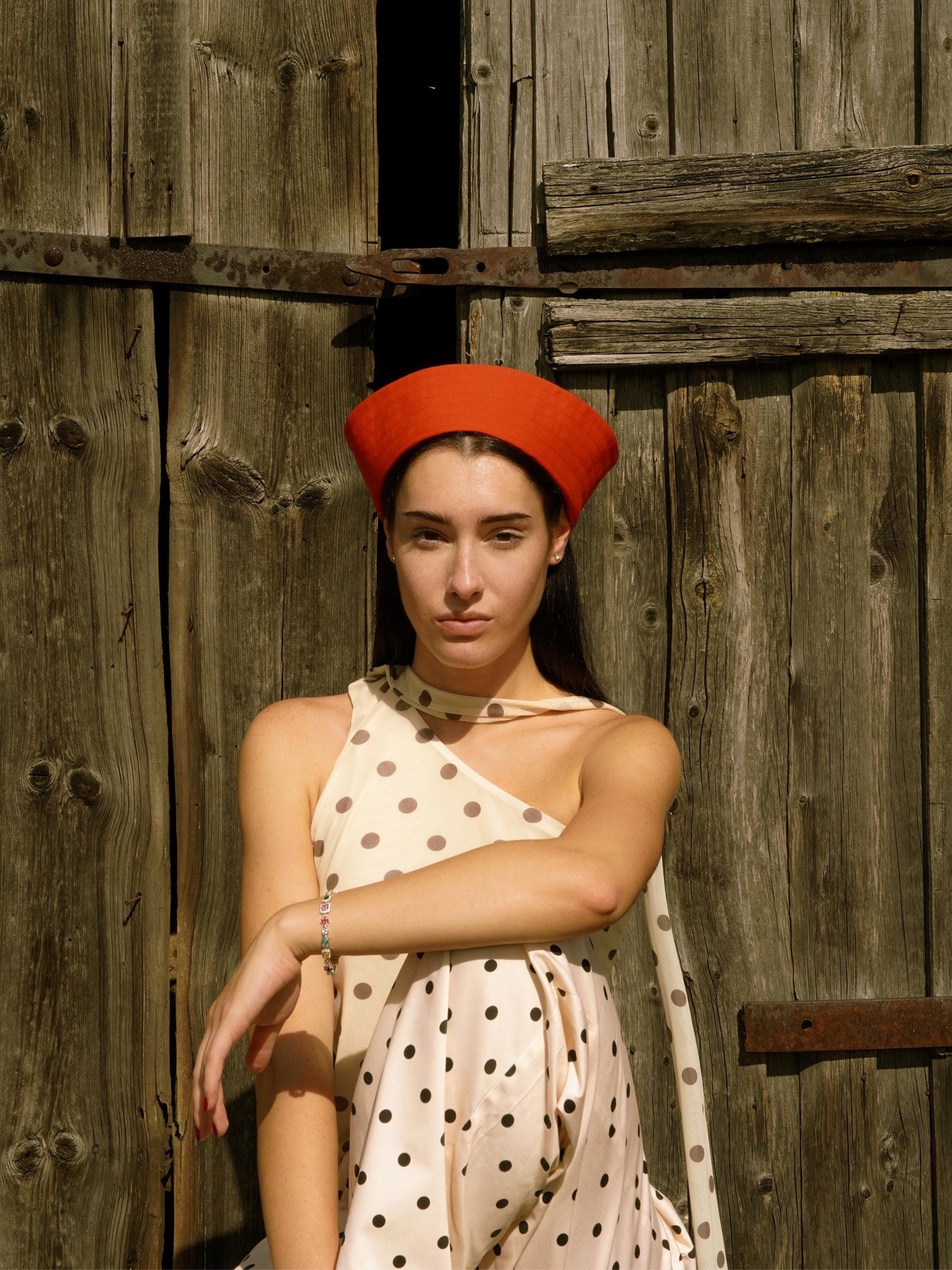 Premium Cotton Marin Pillbox in Hot Red