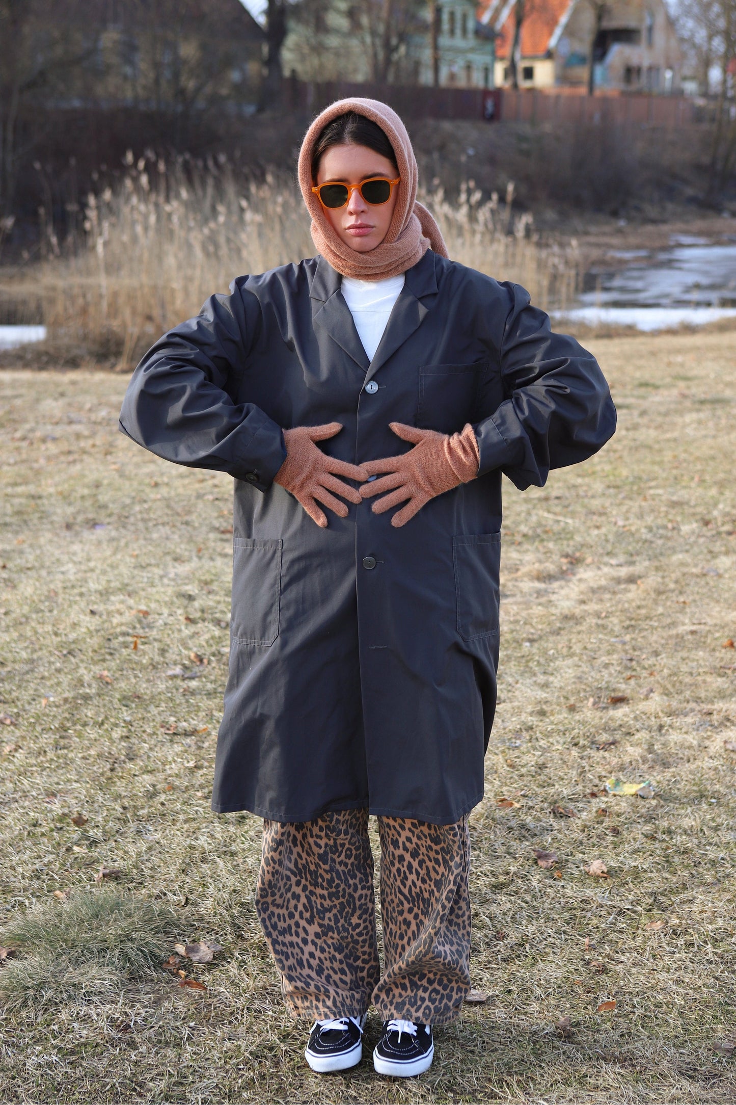 Hand - knitted Oversized Mohair Headscarf in Soft Caramel