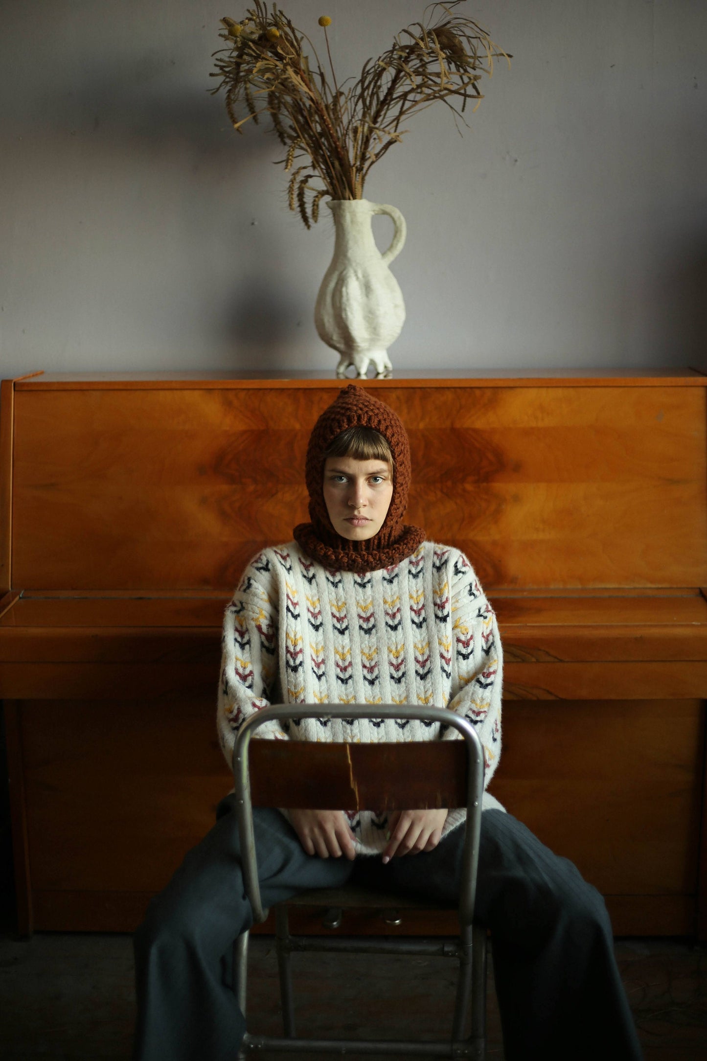 Balaclava Woolen hat in teddy brown ,mango socky balaclava knit beanie,knit helmet,knit hat,crochet balaclava, knitted hood