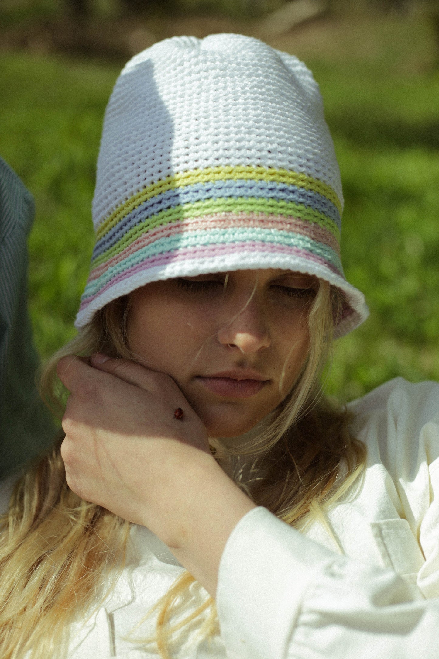 Hand-knitted crochet light multi colored bucket hat