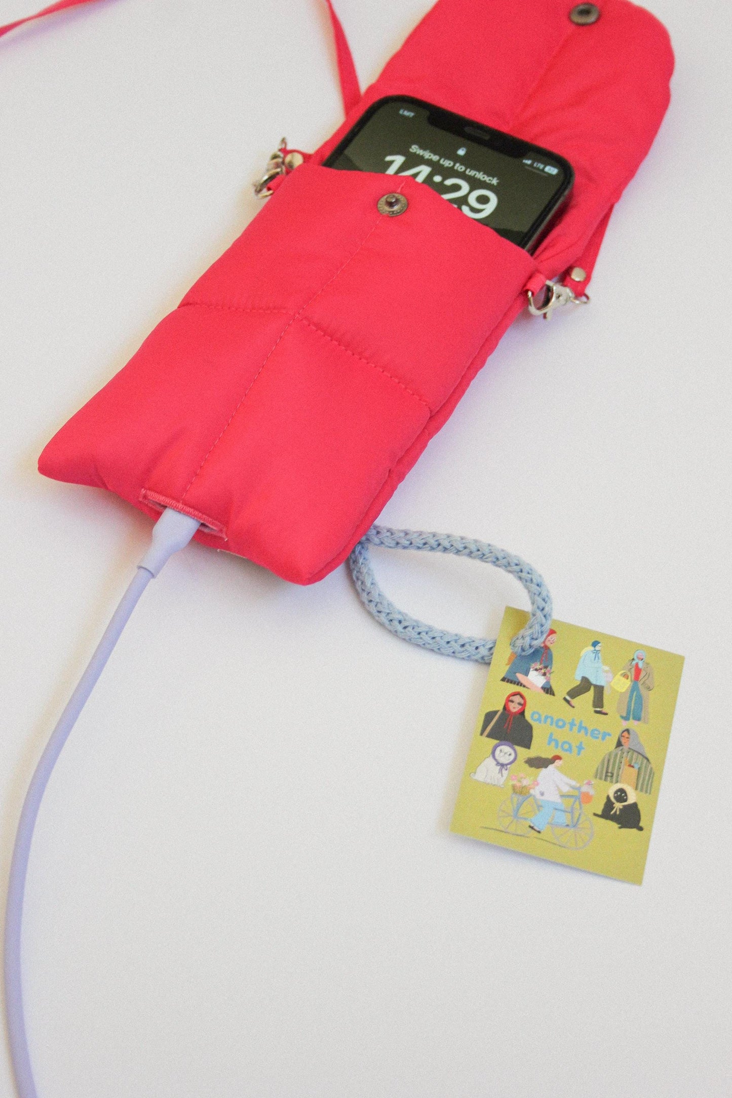 Pillow Puffer Phone pouch in Orange, Puffy Crossbody Phone Bag,Waterproof Padded Case with Strap,Hands-Free Pouch,Travel Gift for Her