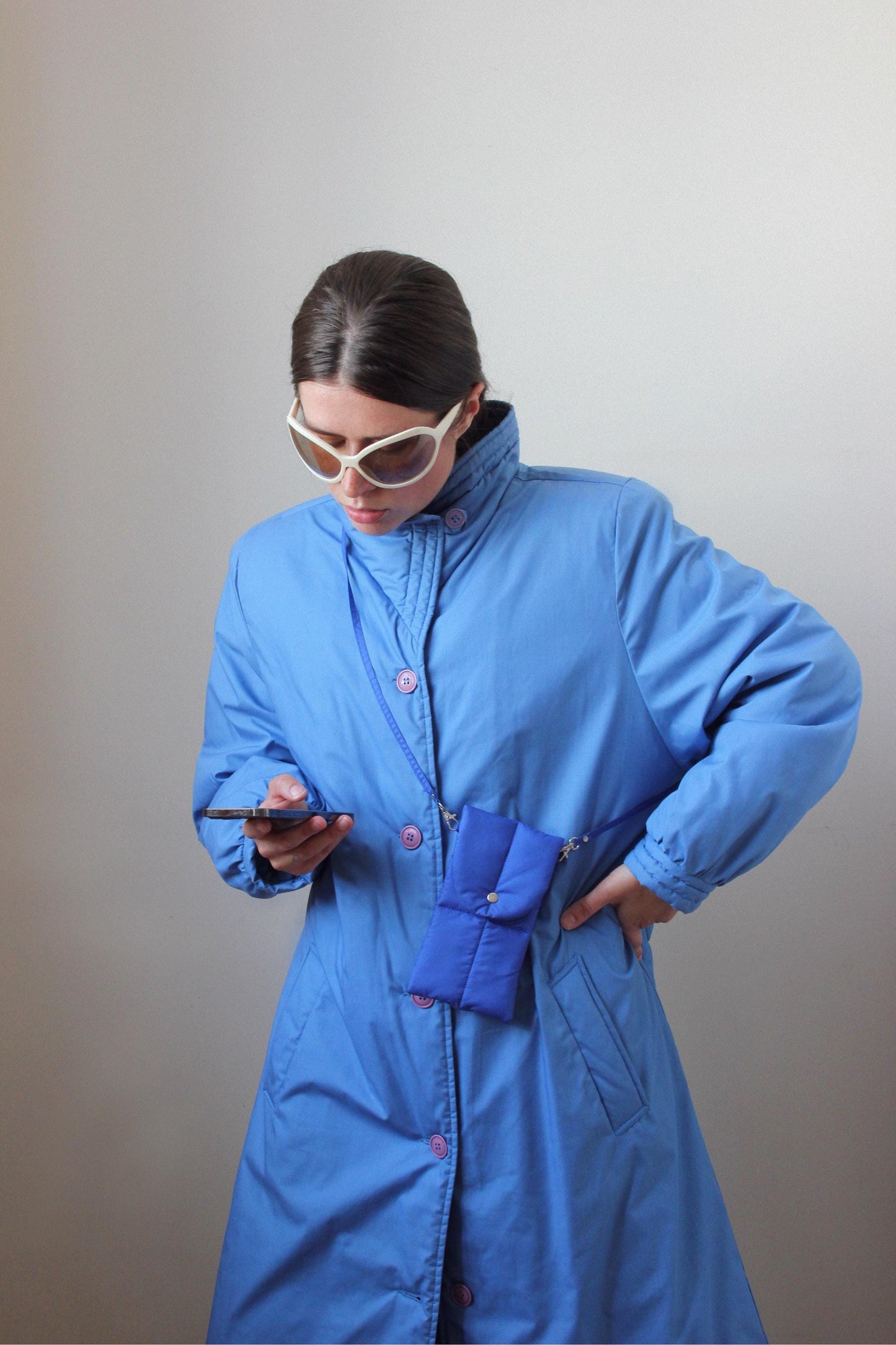 Pillow Puffer Phone pouch in Blue, Puffy Crossbody Phone Bag,Waterproof Padded Case with Strap,Hands-Free Pouch,Travel Gift for Her