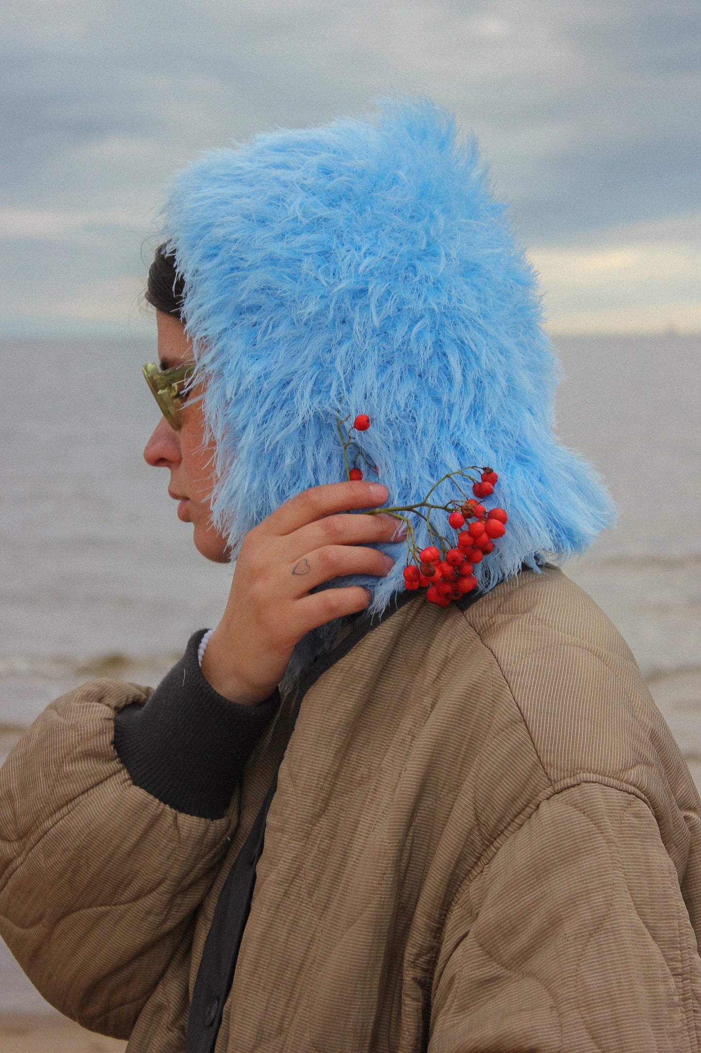 Fuzzy Yeti Faux Fur balaclava hat in azure blue