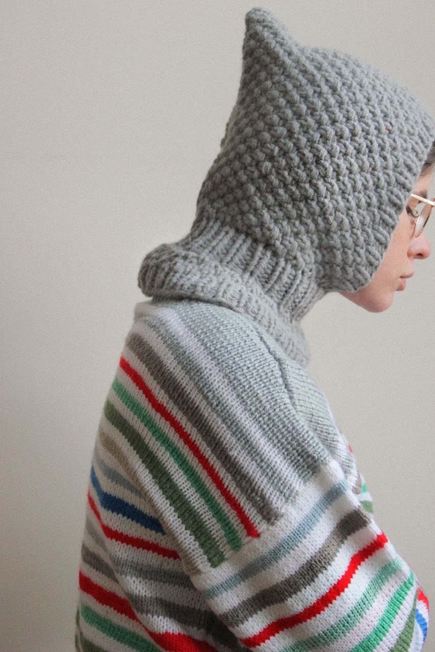 Balaclava Woolen Chunky hat in gray ,mango socky balaclava knit beanie,knit helmet,knit hat,crochet balaclava, knitted hood