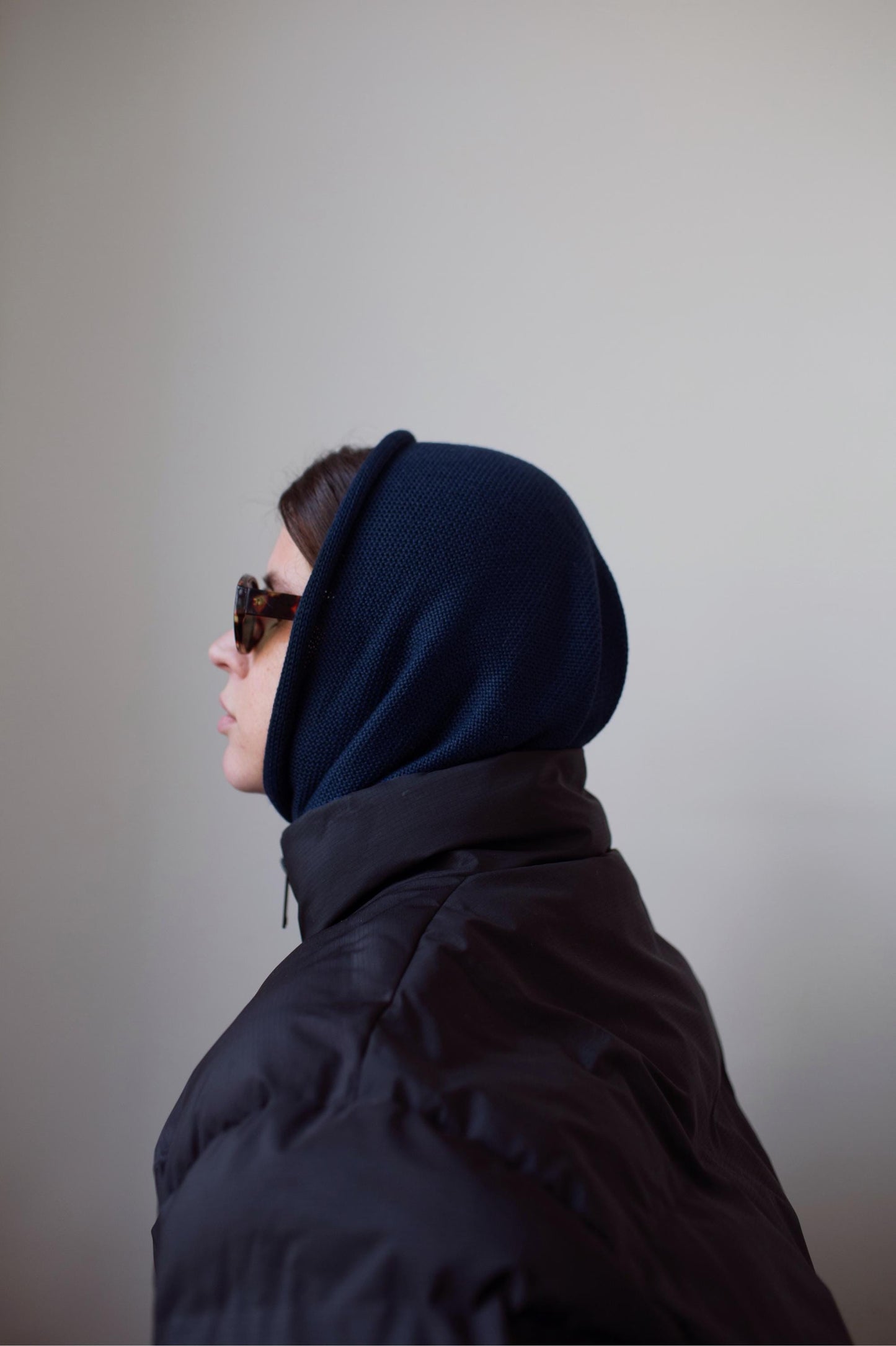 Hand - knitted Headscarf in Navy