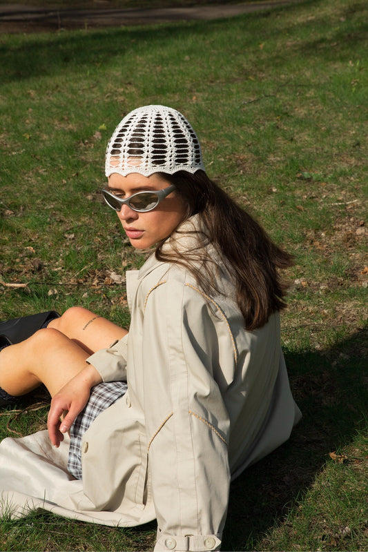 Crochet Premium Cotton Mesh Knitted Hat in White, skull hat,retro hat,crochet hat,summer hat,crochet beanie