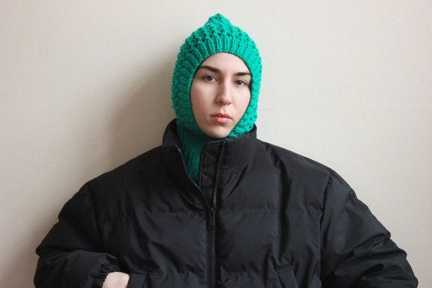 Hand - knitted Demi - season balaclava hat in green,mango socky balaclava knit beanie,knit helmet,knit hat,crochet balaclava