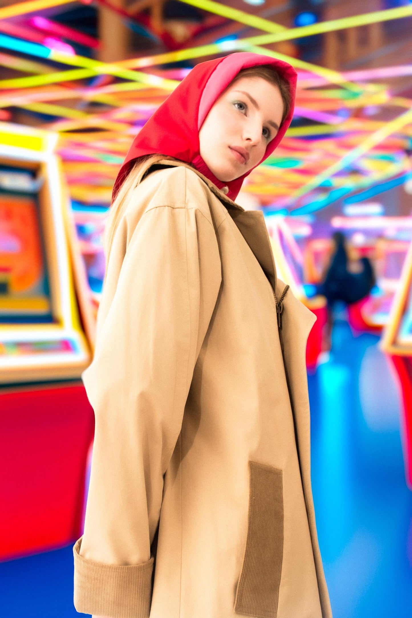 Rain Headscarf in Red & Hot Pink