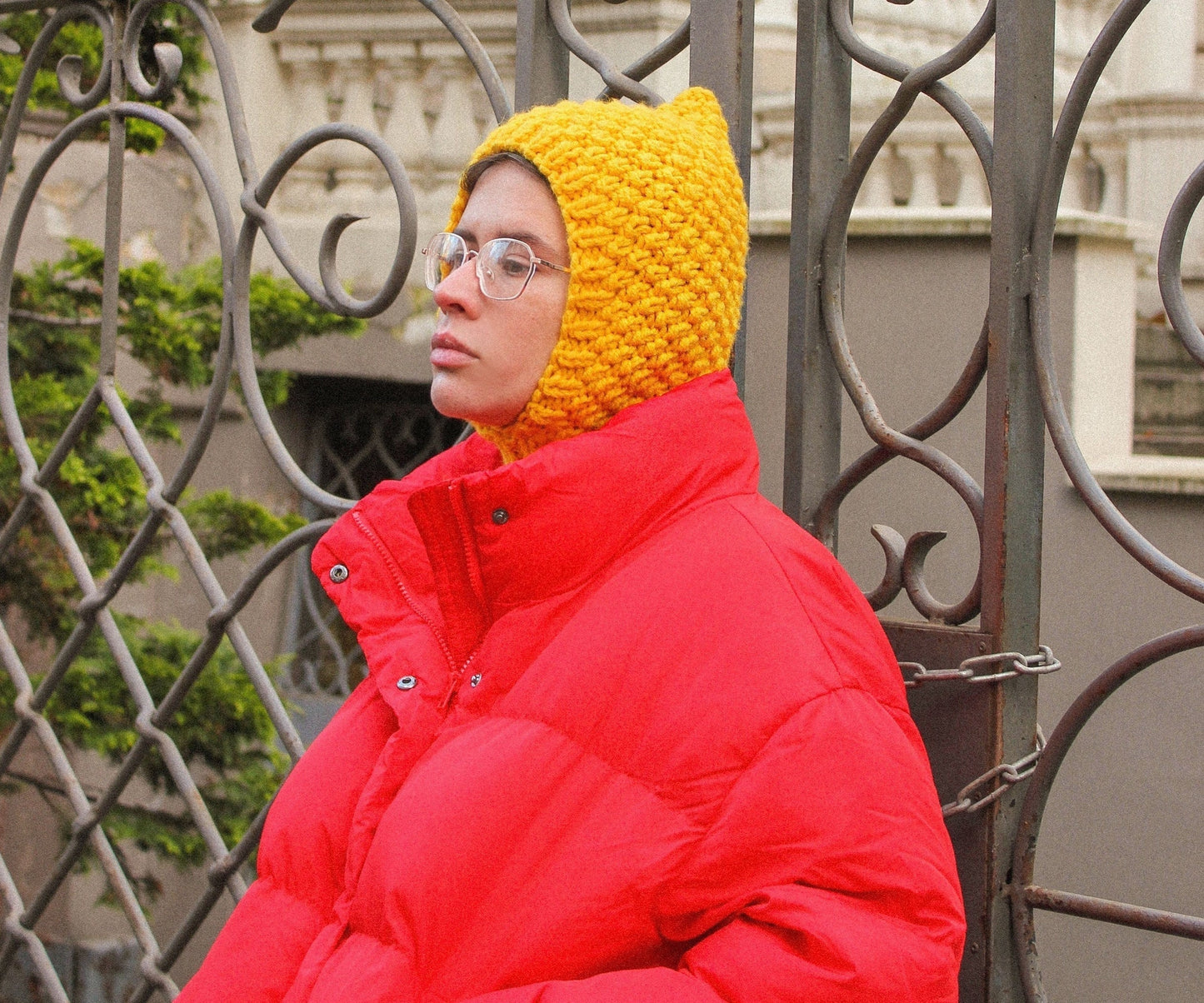 Balaclava Woolen hat in yellow yolk,mango socky balaclava knit beanie,knit helmet,knit hat,crochet balaclava, knitted hood