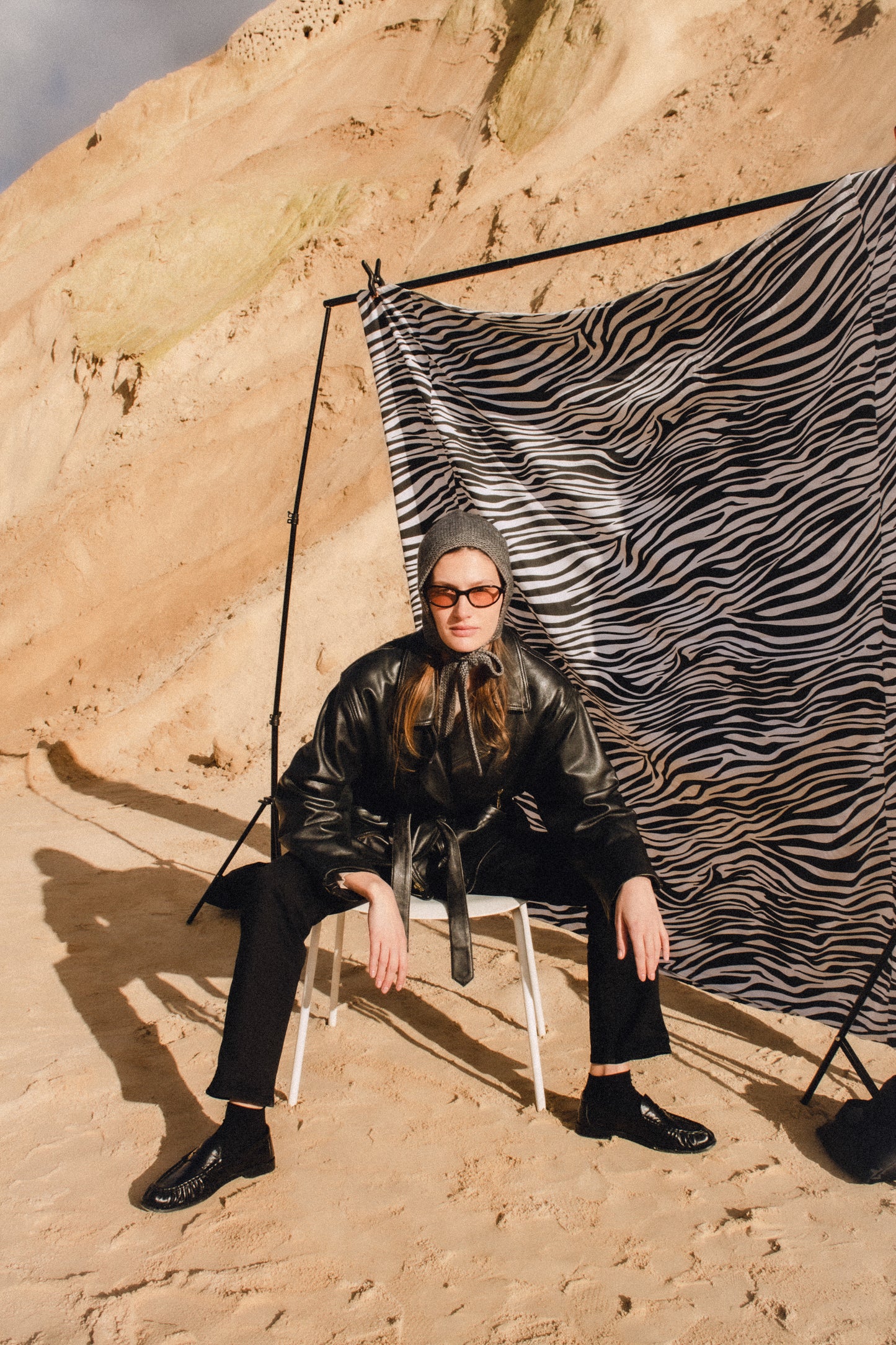 Hand - knitted Bow Tie Mohair Bonnet in Gray Melange