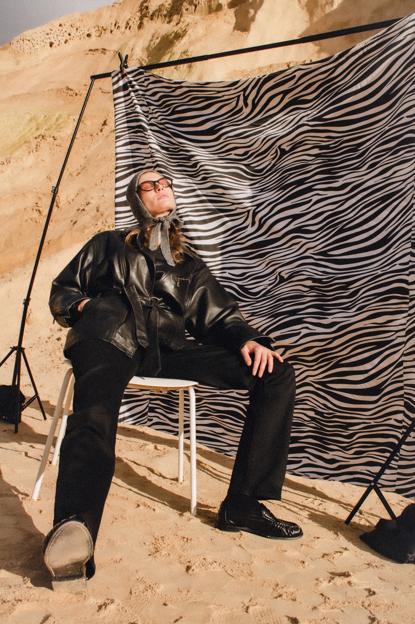 Hand - knitted Bow Tie Mohair Bonnet in Gray Melange