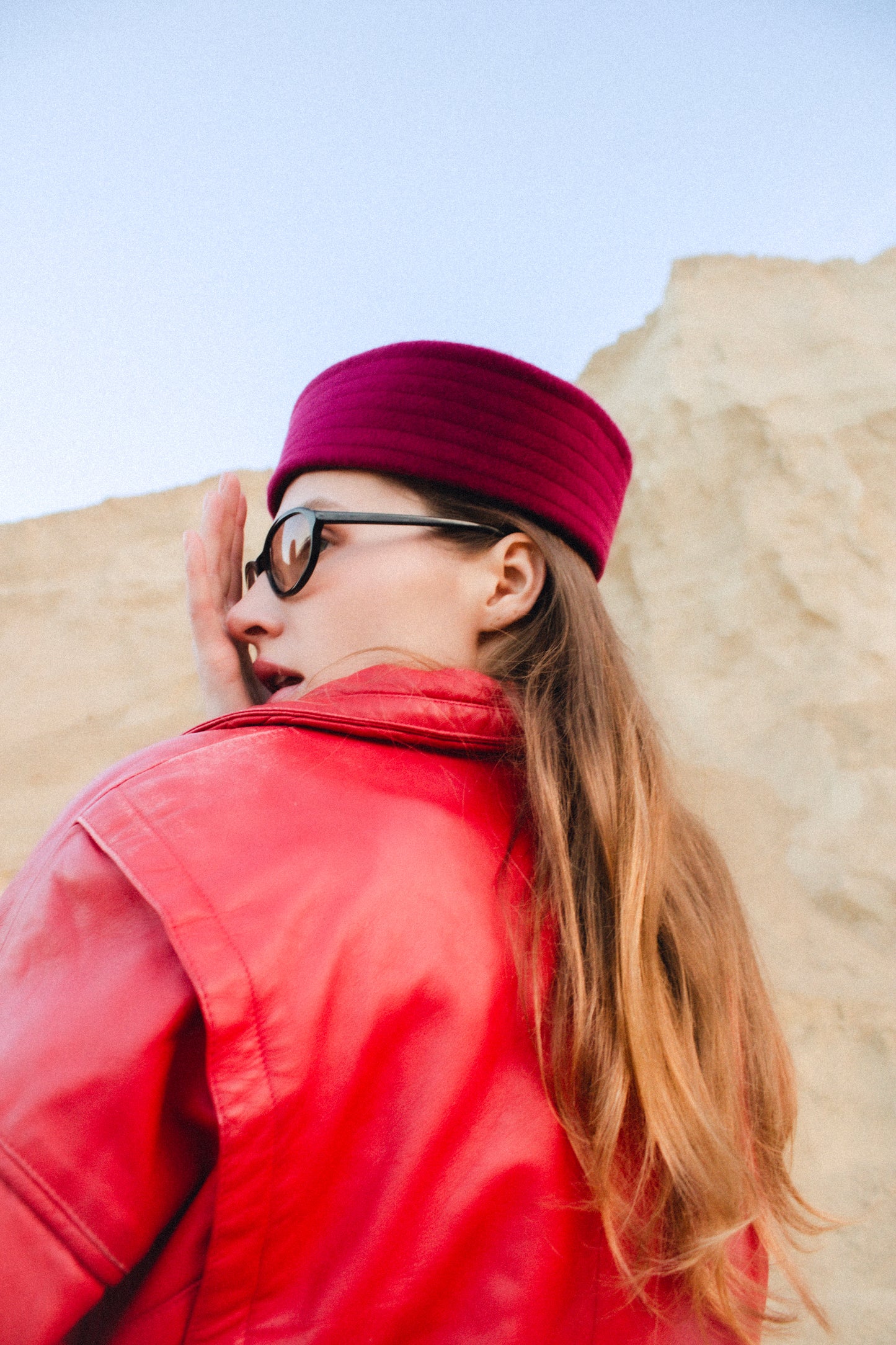 Drape Marine Pillbox in Burgundy